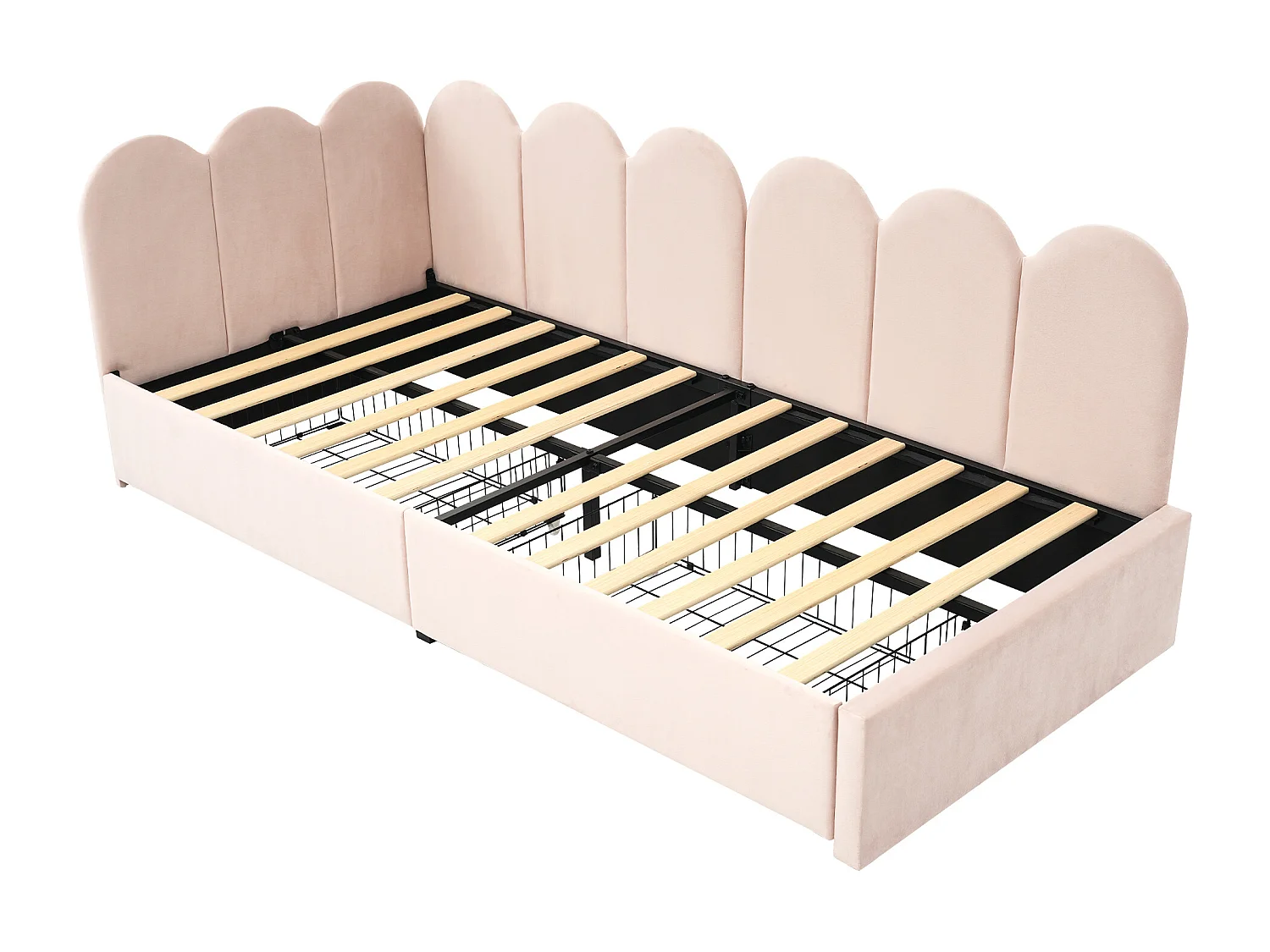 Canapé-lit 90x200 cm avec sommier - lit jeune avec 2 tiroirs de rangement - velours rose (sans matelas)