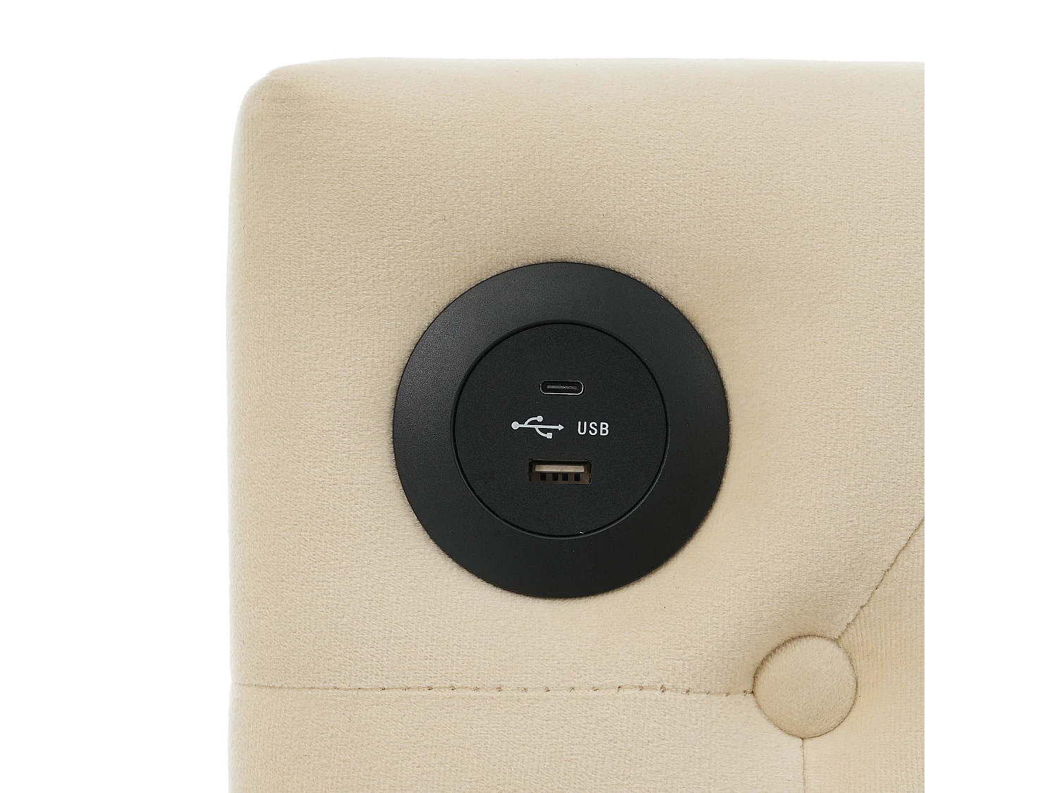 Lit de jour 90x200 avec USB et Type C, avec 2 tiroirs, en velours, beige (Sans matelas)