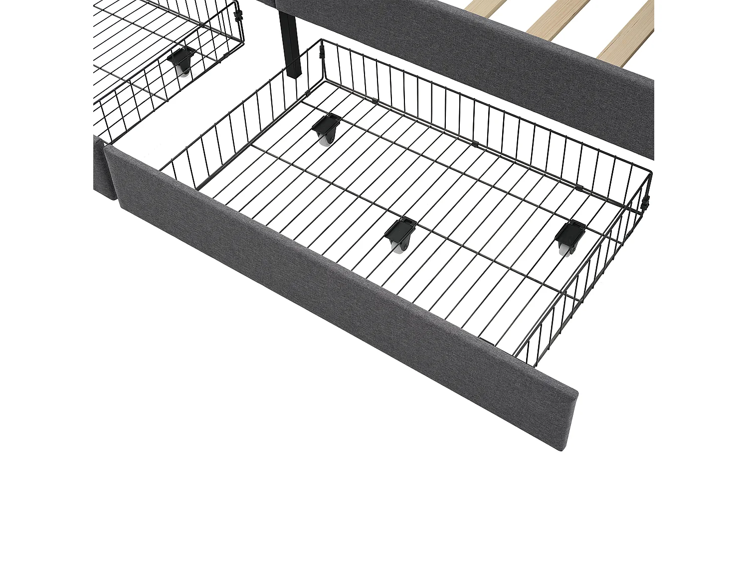 Canapé-lit 90x200 cm avec sommier - lit jeune avec USB et 2 tiroirs de rangement - lin gris (sans matelas)