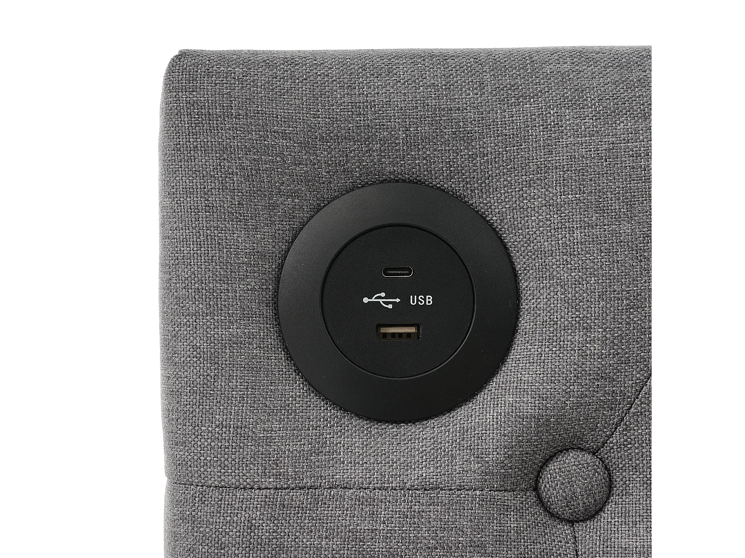 Canapé-lit 90x200 cm avec sommier - lit jeune avec USB et 2 tiroirs de rangement - lin gris (sans matelas)