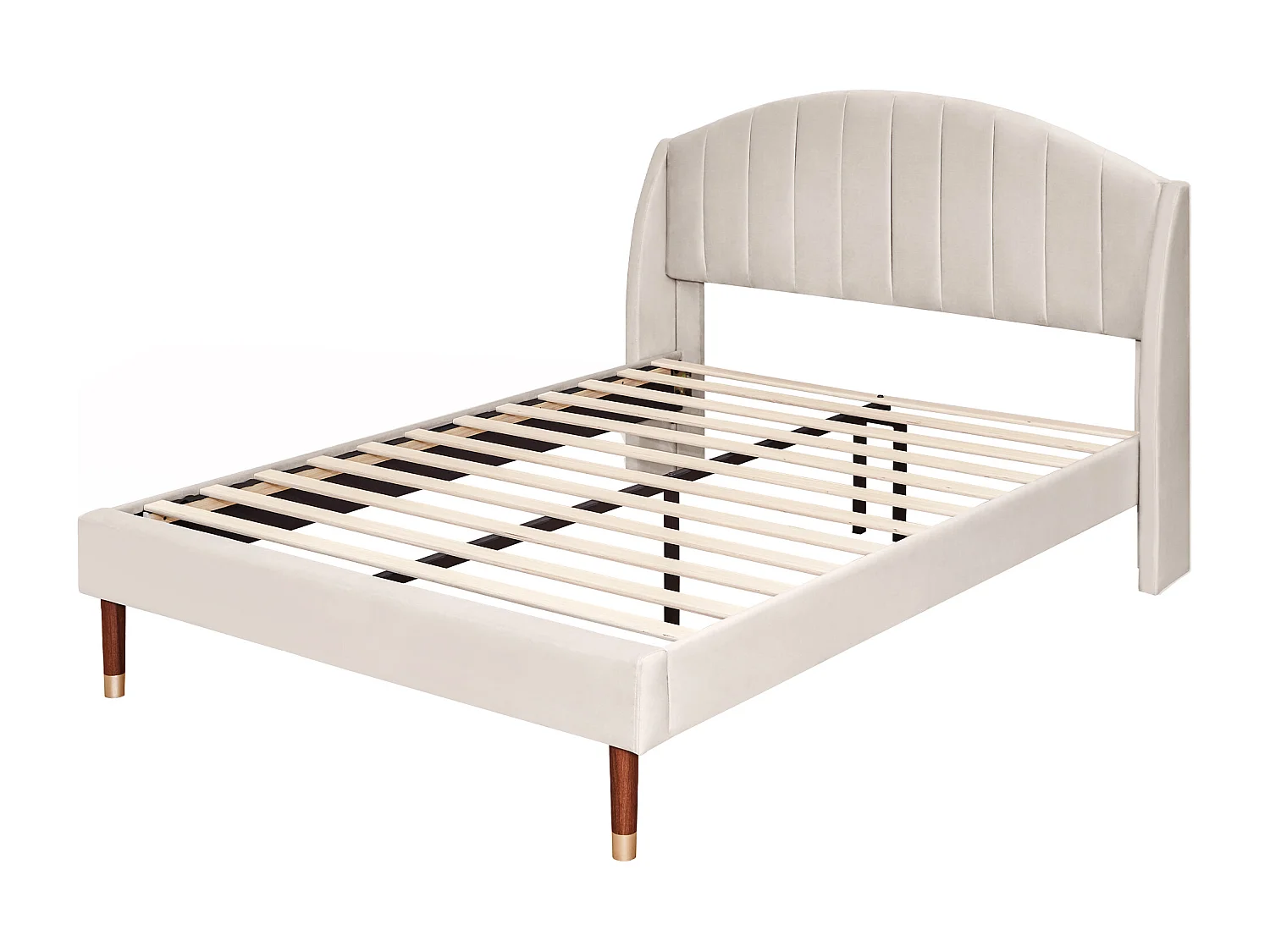 Lit adulte double 140x200 avec sommier - tête de lit réglable en hauteur - cadre de lit en bois - velours beige (sans matelas)