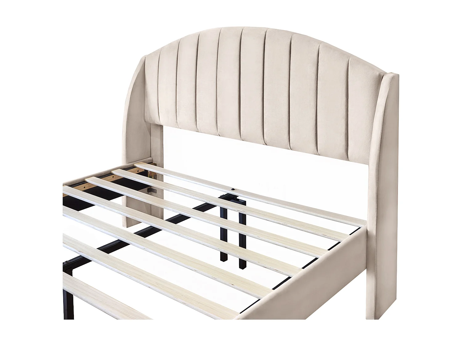 Lit adulte double 140x200 avec sommier - tête de lit réglable en hauteur - cadre de lit en bois - velours beige (sans matelas)