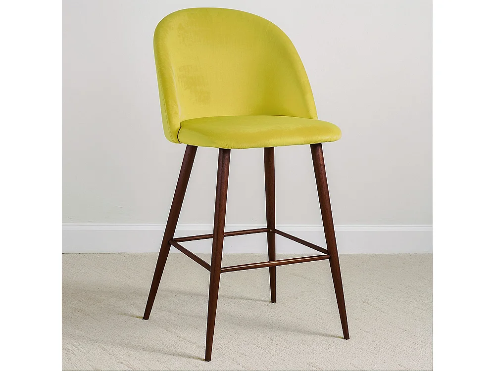 Tabouret tapissé en velours - Design scandinave - 66cm - Evelyne Jaune