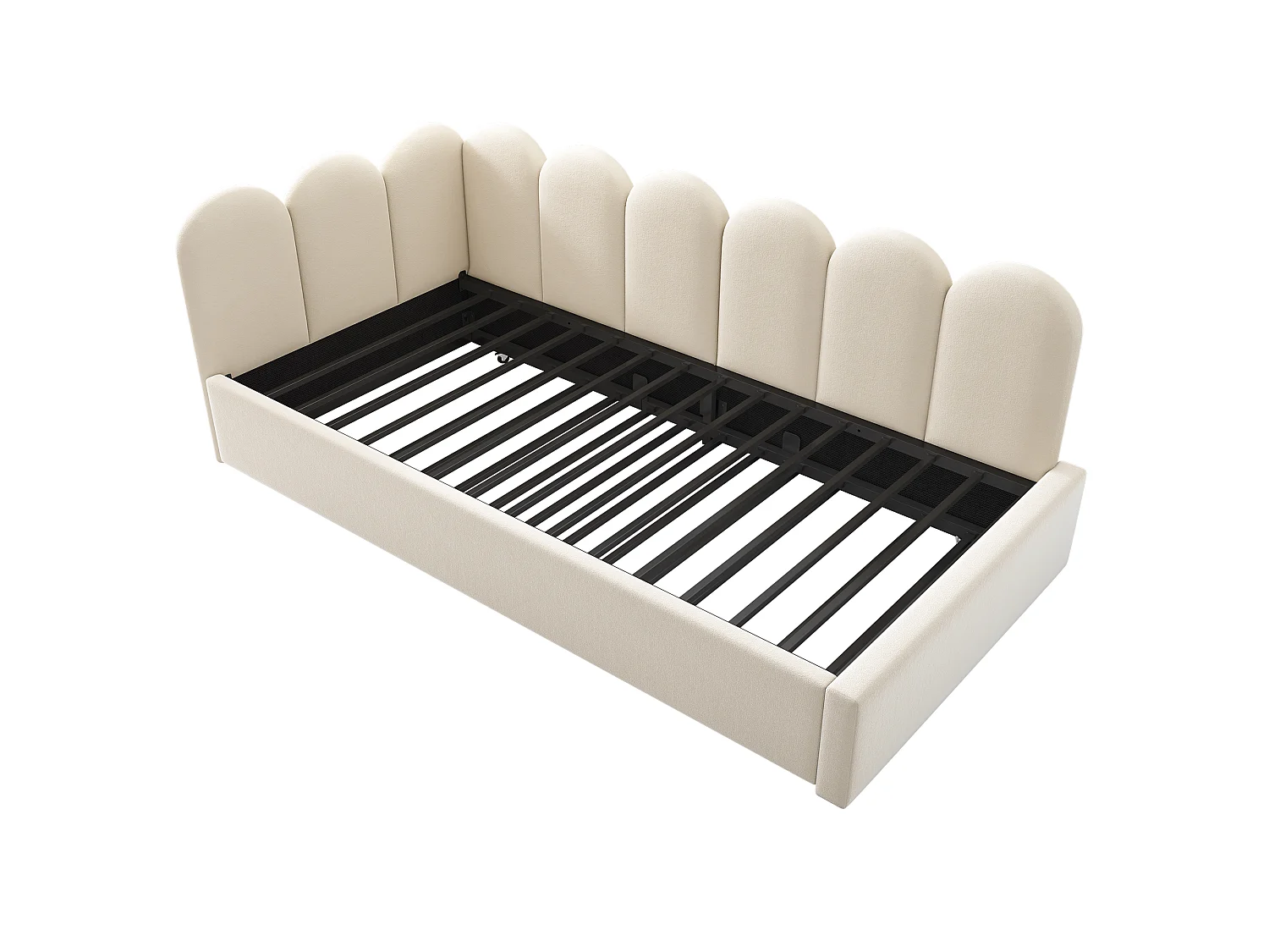 Cama de dia infantil 90x200 cm com estrado de ripas - cama de rodízio com estrutura de metal - veludo bege (sem colchão)