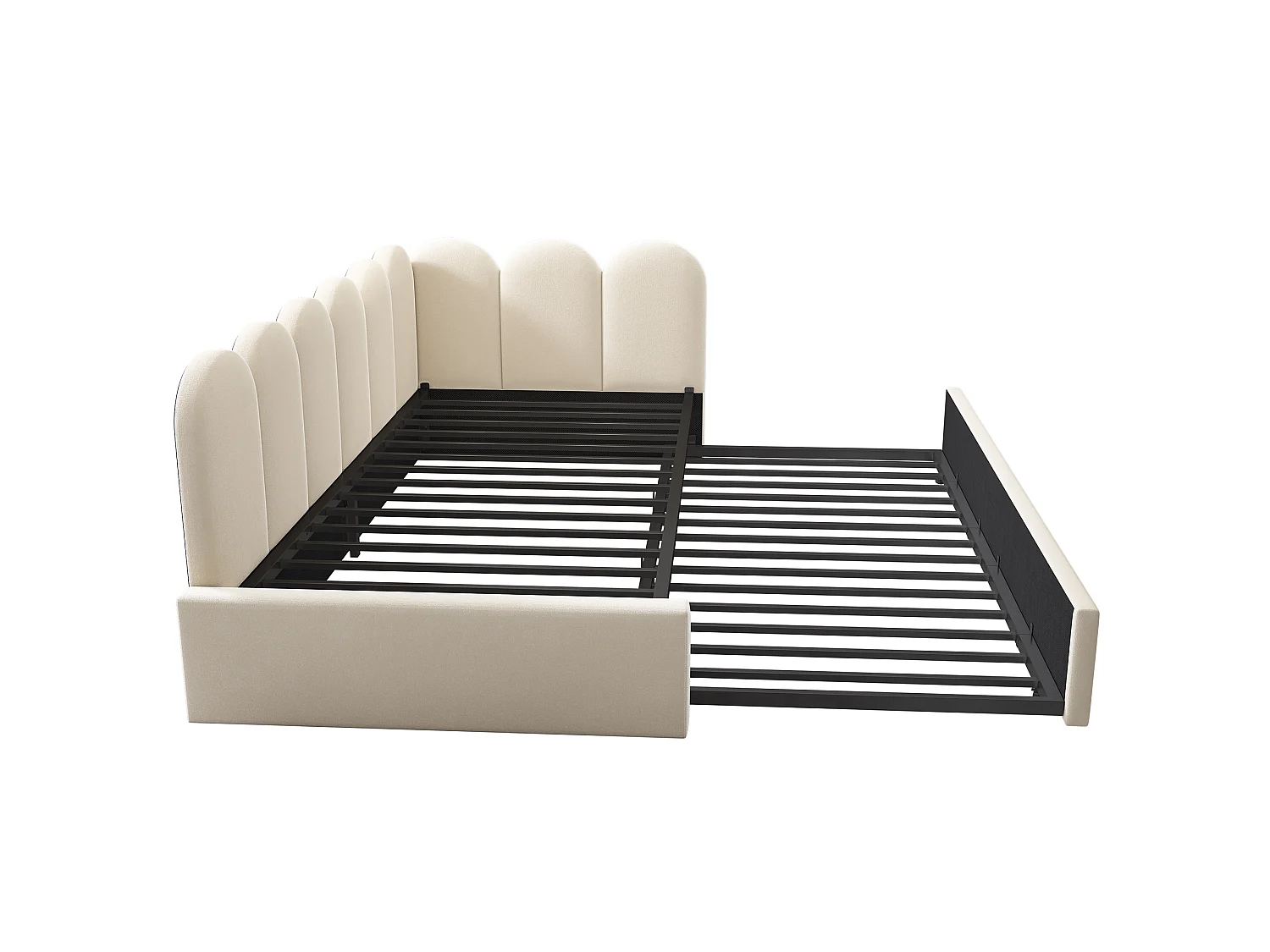 Cama de dia infantil 90x200 cm com estrado de ripas - cama de rodízio com estrutura de metal - veludo bege (sem colchão)