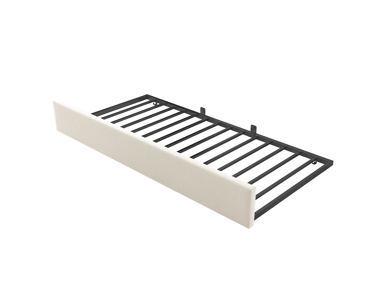 Cama de dia infantil 90x200 cm com estrado de ripas - cama de rodízio com estrutura de metal - veludo bege (sem colchão)