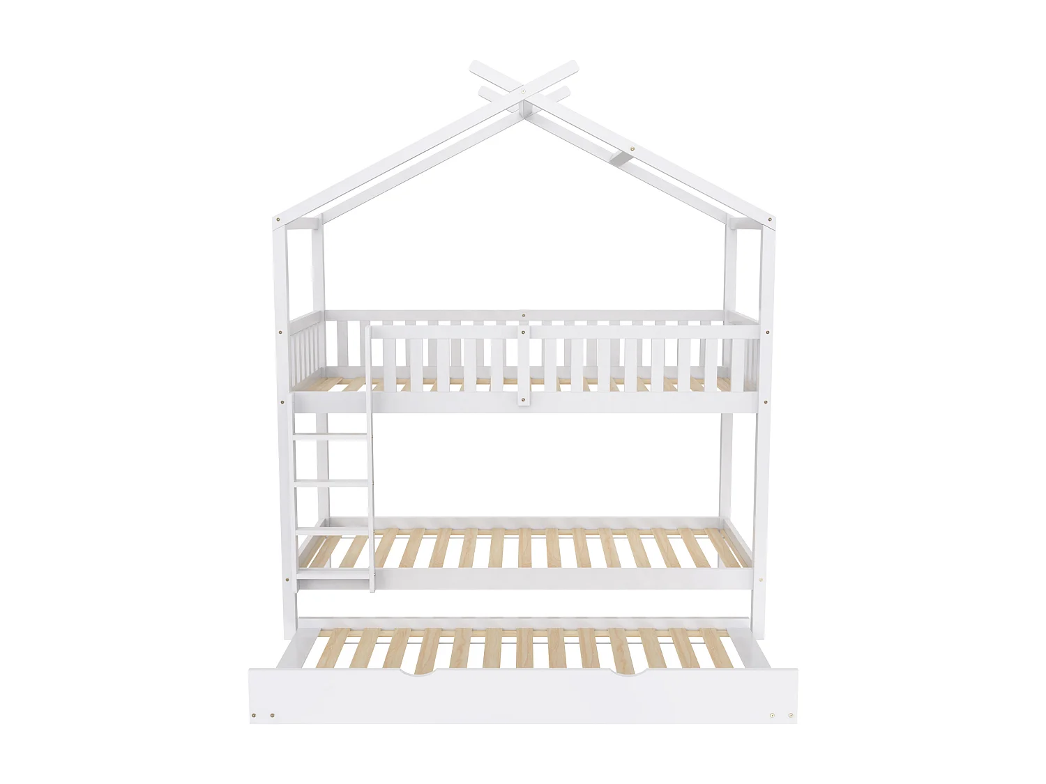 Kinderstapelbed 90x200cm met lattenbodem - hoogslaper met valbeveiliging en onderschuifbed - hout - wit (zonder matras)