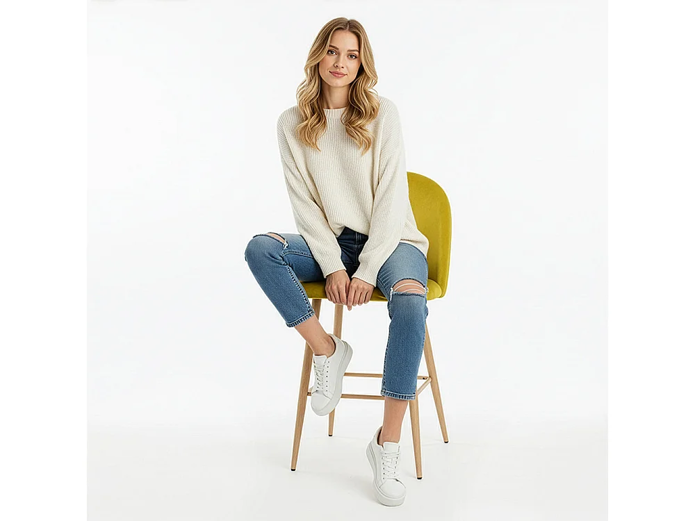 Tabouret tapissé en velours - Design scandinave - 66cm - Evelyne Jaune