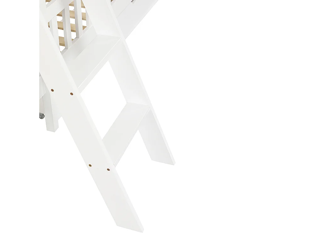 Lit superposé pour enfants 90 x 200 cm, avec toit, fenêtre, table de lecture et panier de rangement, blanc