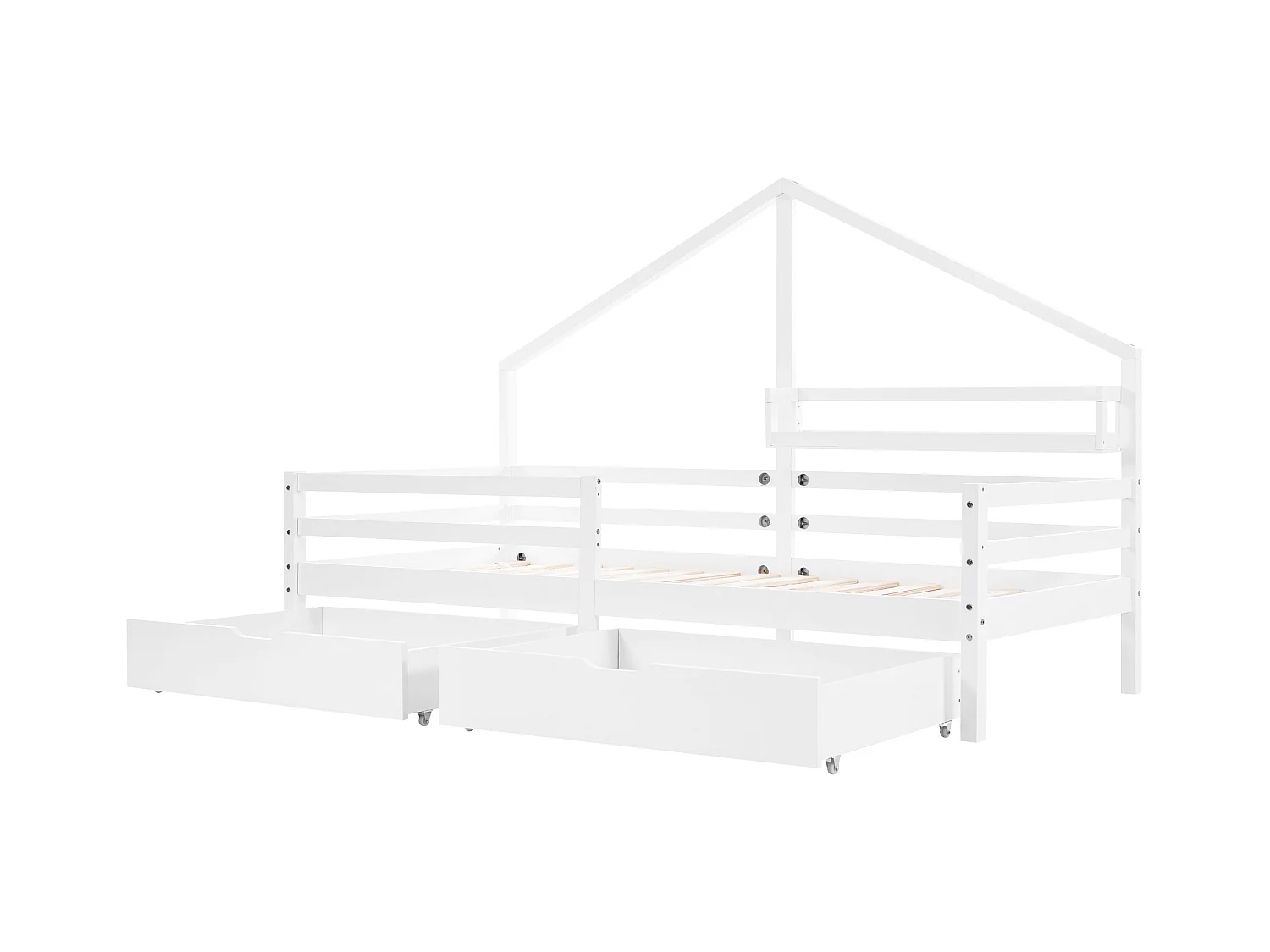 Kinderbed 90x200 cm met lattenbodem - valbeveiliging 2 laden en opbergplank - hout - wit (zonder matras)