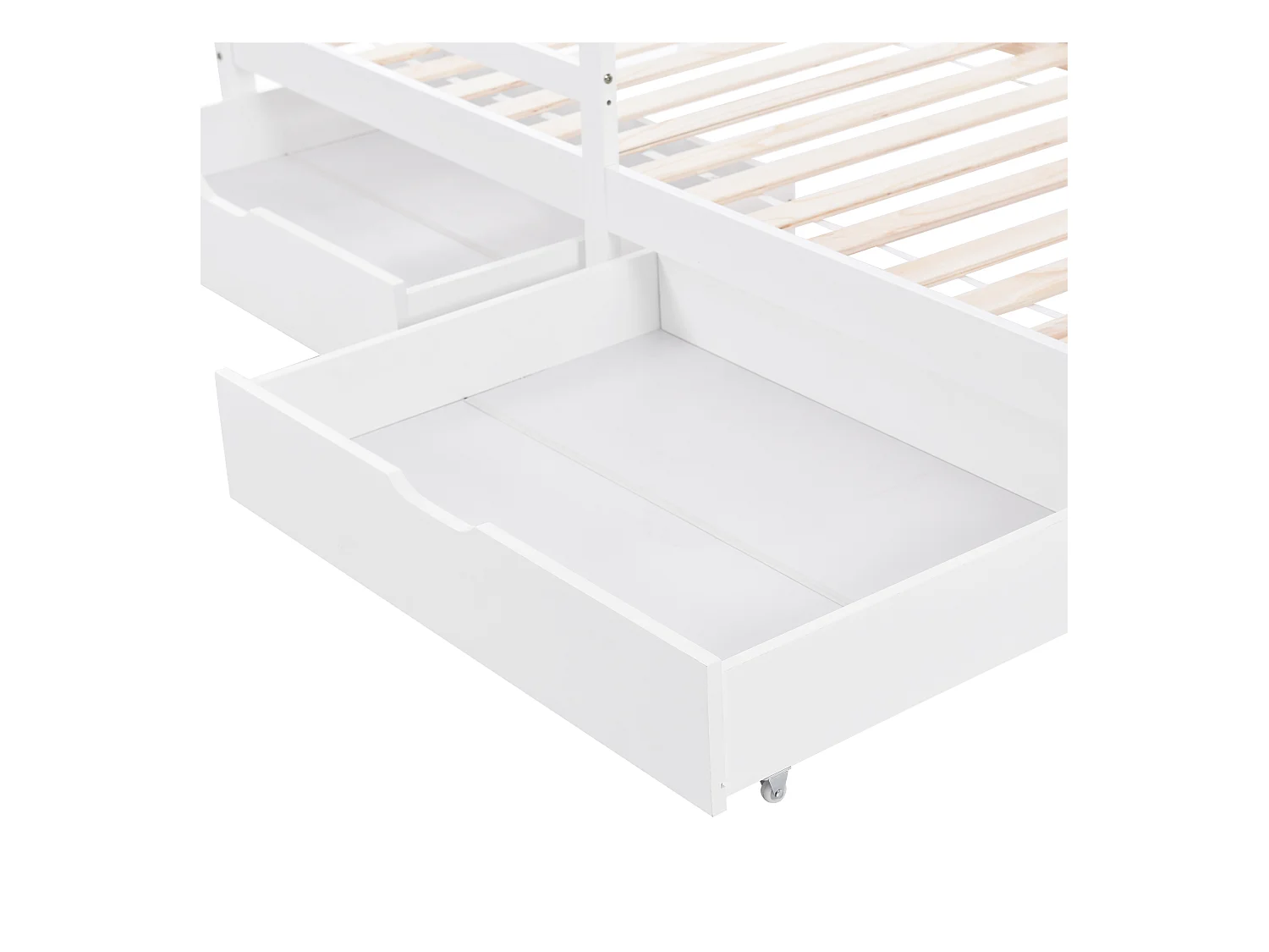 Kinderbed 90x200 cm met lattenbodem - valbeveiliging 2 laden en opbergplank - hout - wit (zonder matras)