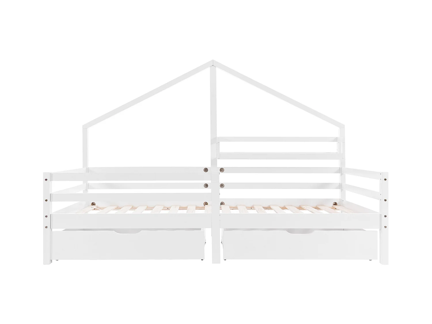 Kinderbed 90x200 cm met lattenbodem - valbeveiliging 2 laden en opbergplank - hout - wit (zonder matras)