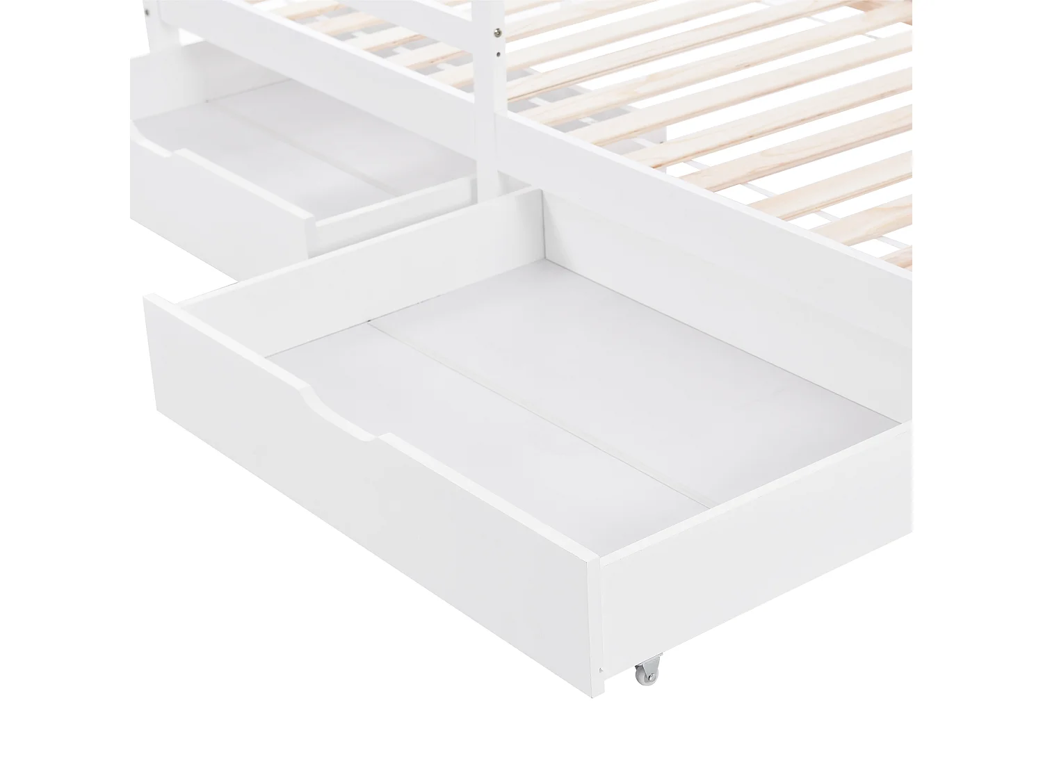Lit cabane 90x200 cm avec sommier - protection anti-chute 2 tiroirs et étagère de rangement - bois - blanc (sans matelas)
