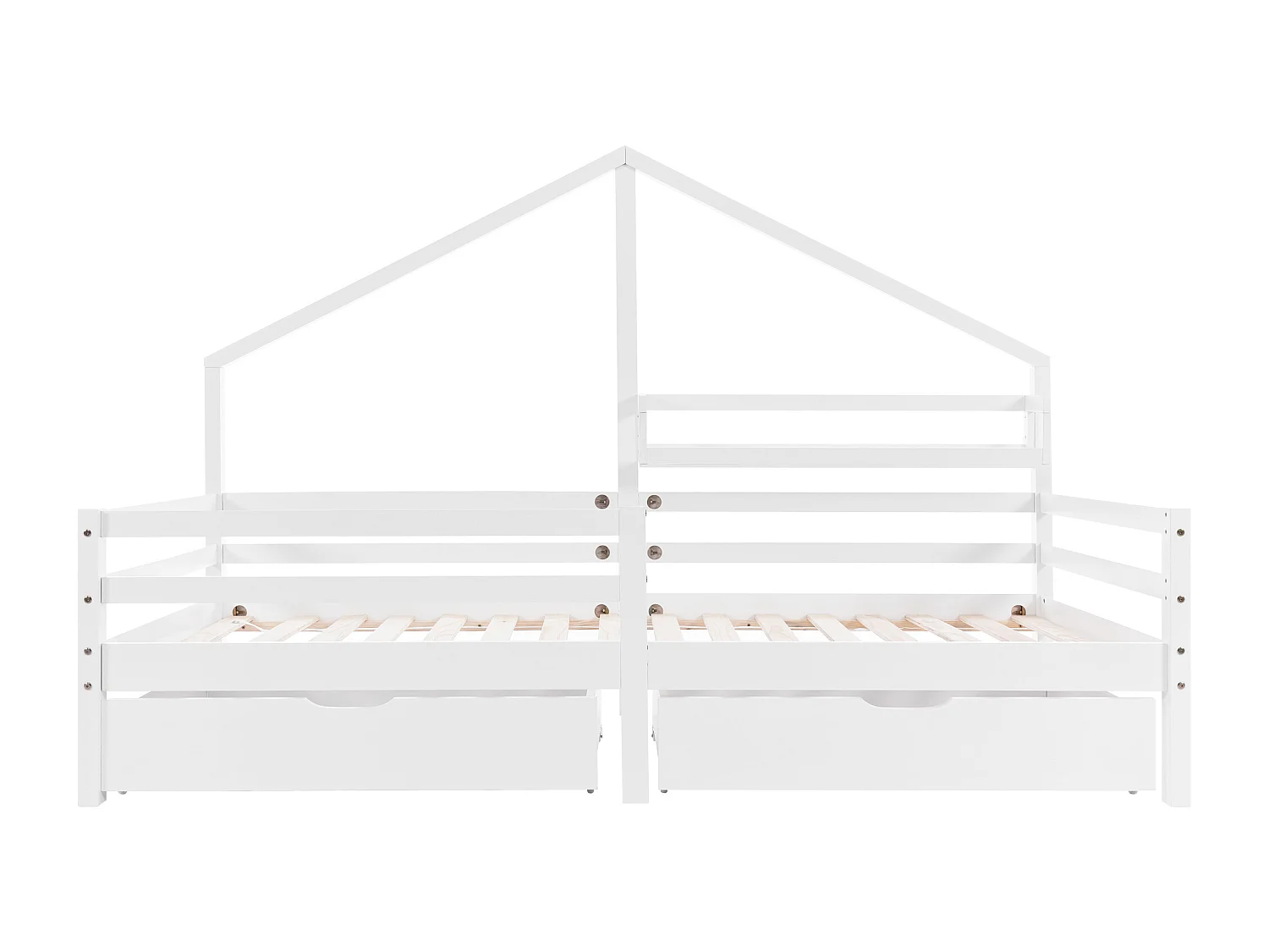 Lit cabane 90x200 cm avec sommier - protection anti-chute 2 tiroirs et étagère de rangement - bois - blanc (sans matelas)