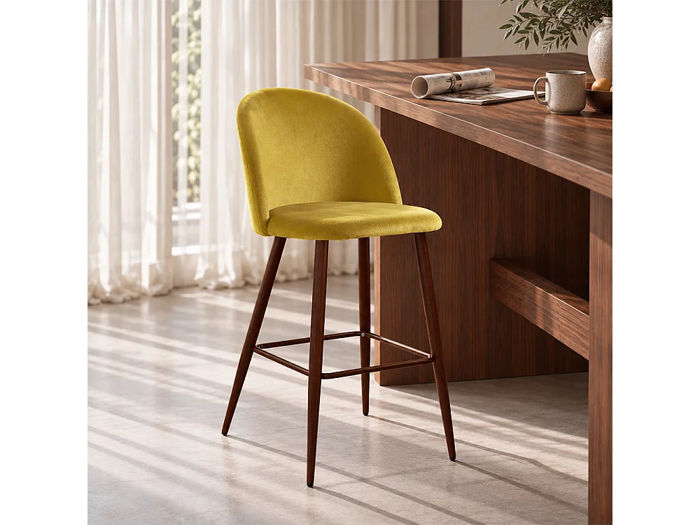 Samtgepolsterter Hocker - Skandinavisches Design - 66cm - Evelyne
