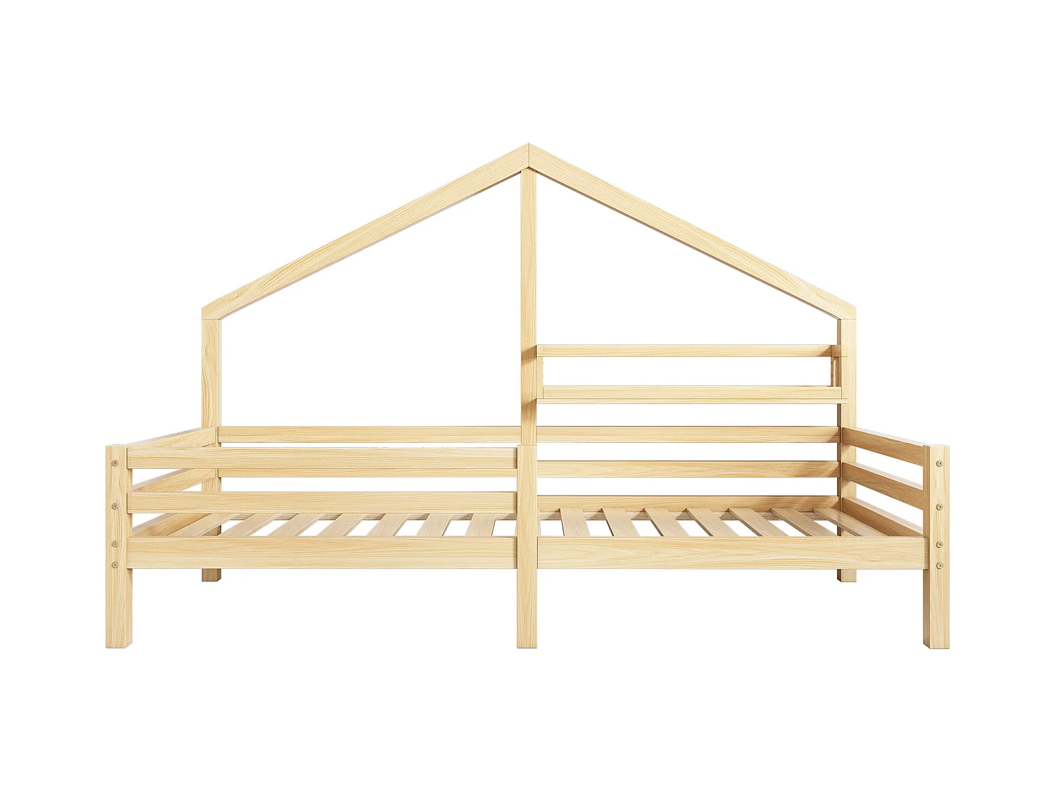 Lit cabane enfant 90x200 cm avec sommier - protection anti-chute et étagère de rangement - bois - naturel (sans matelas)