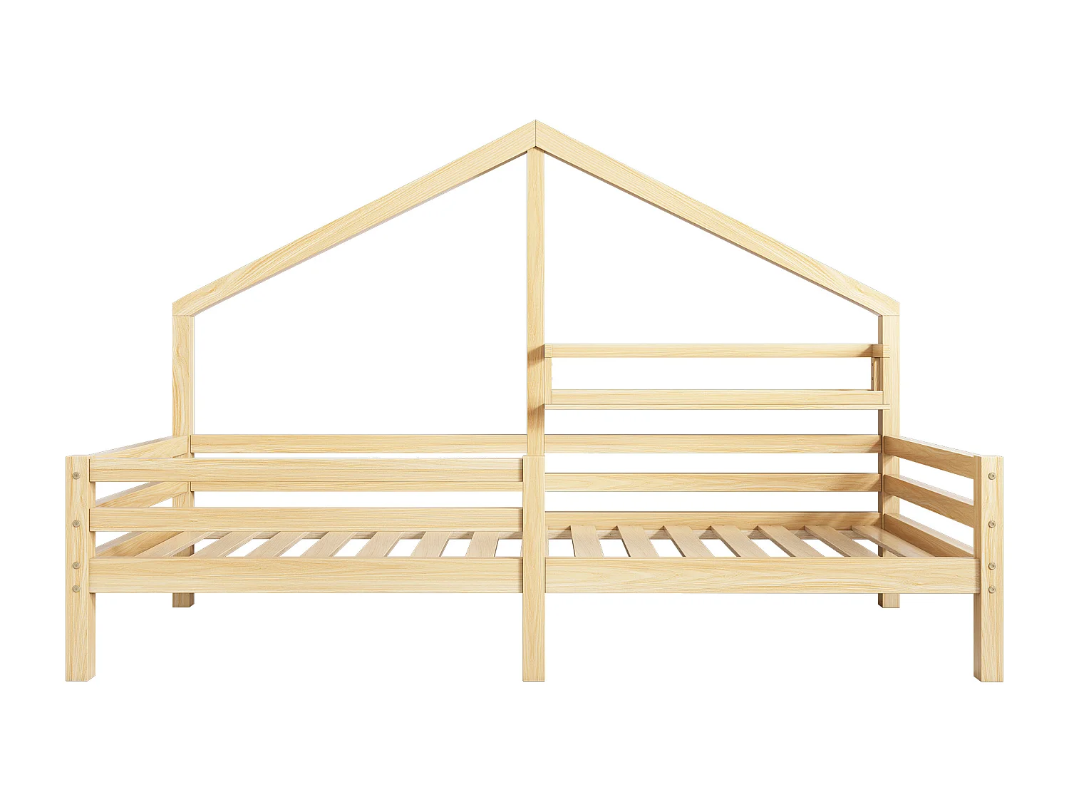 Letto a soppalco per bambini 90x200 cm con rete a doghe - protezione anticaduta e ripiano portaoggetti - legno - naturale (senza materasso)