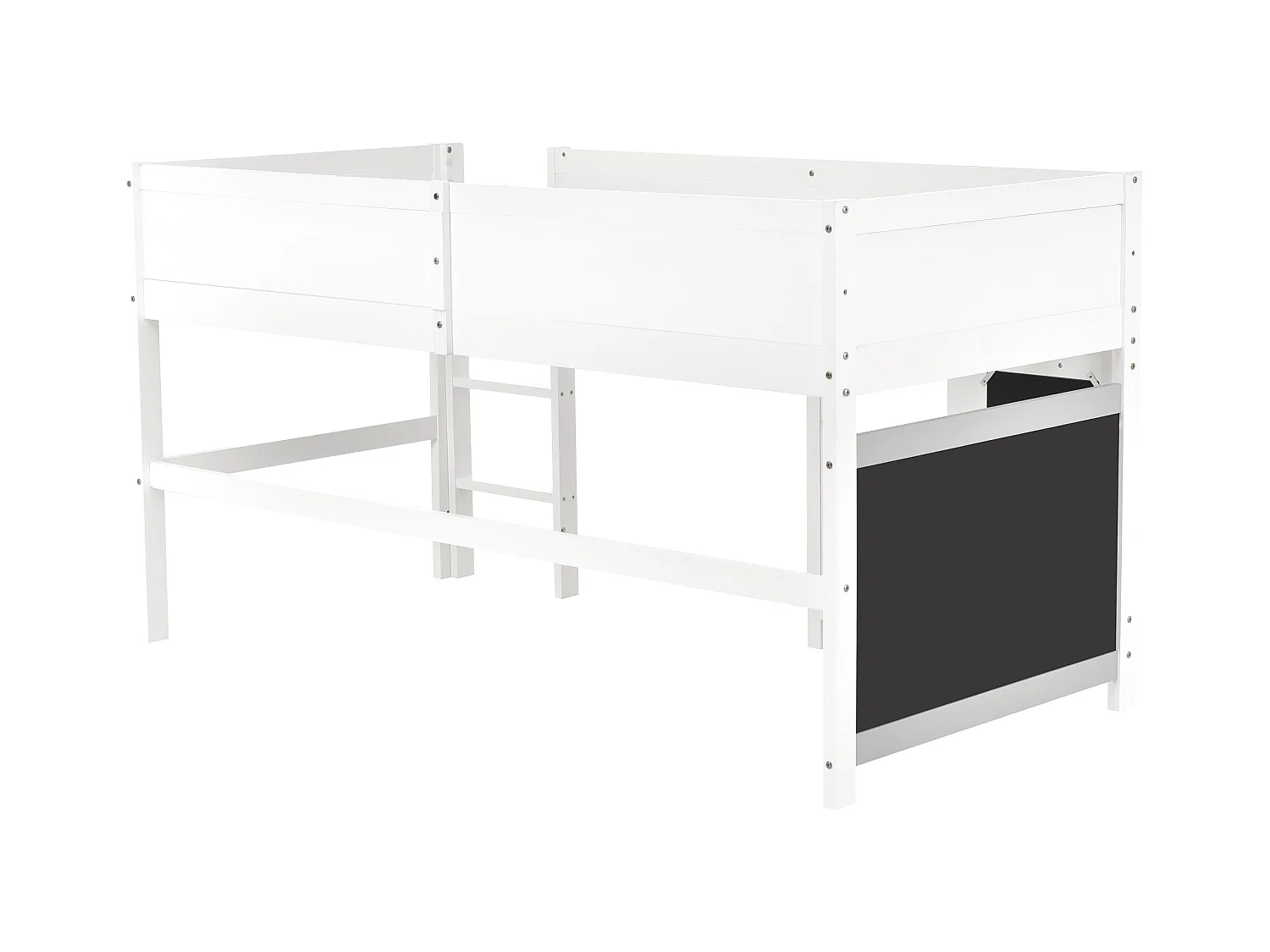 Lit superposé enfant 90x200cm avec sommier - protection anti-chute et tableau noir - bois - blanc (sans matelas)