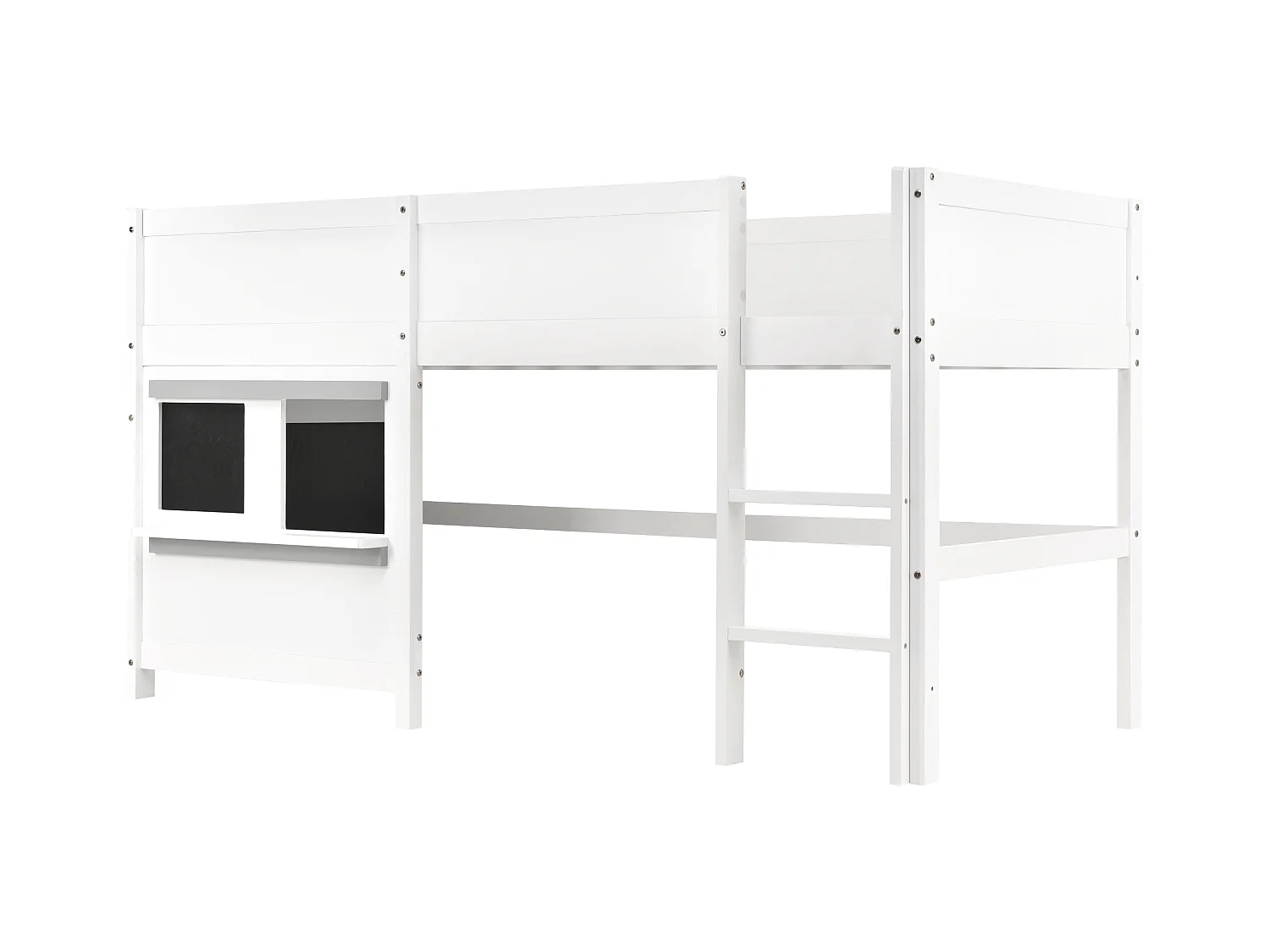 Lit superposé enfant 90x200cm avec sommier - protection anti-chute et tableau noir - bois - blanc (sans matelas)