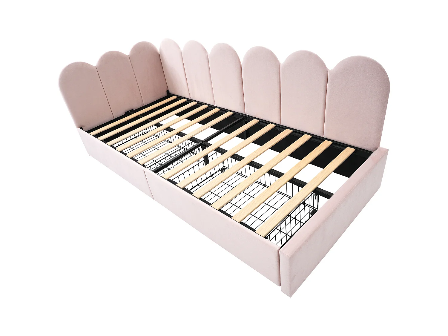 Canapé-lit 90x190 cm avec sommier - lit jeune avec 2 tiroirs de rangement - velours rose (sans matelas)