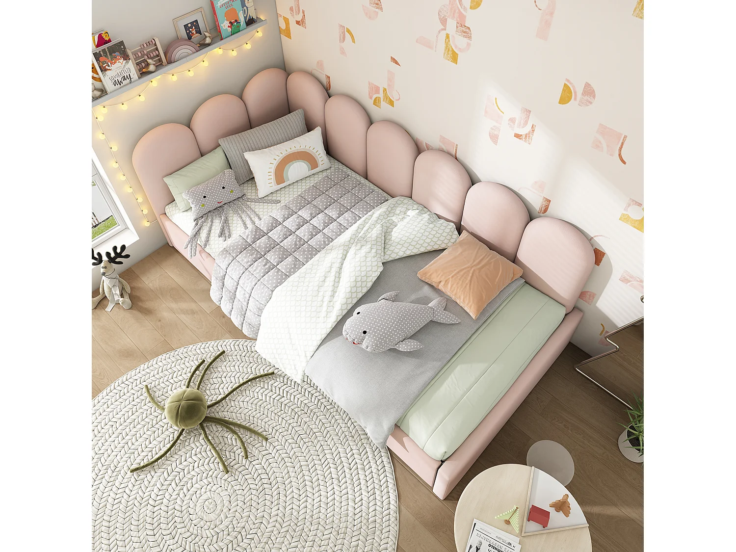 Canapé-lit 90x190 cm avec sommier - lit jeune avec 2 tiroirs de rangement - velours rose (sans matelas)