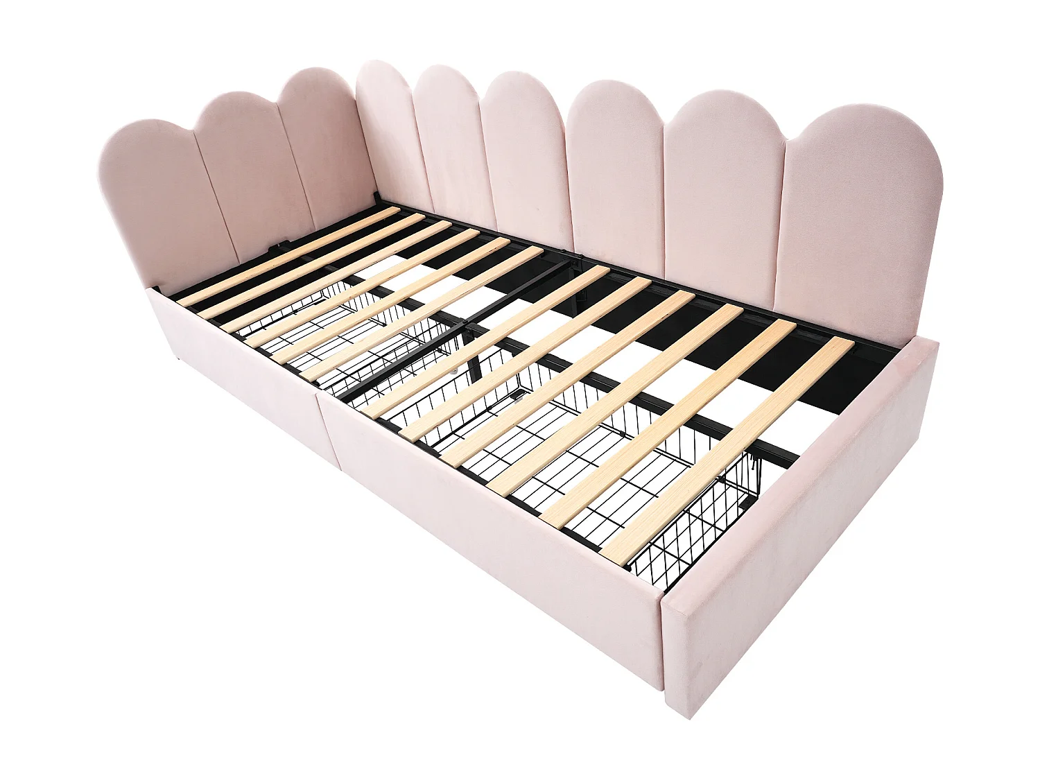 Canapé-lit 90x190 cm avec sommier - lit jeune avec 2 tiroirs de rangement - velours rose (sans matelas)