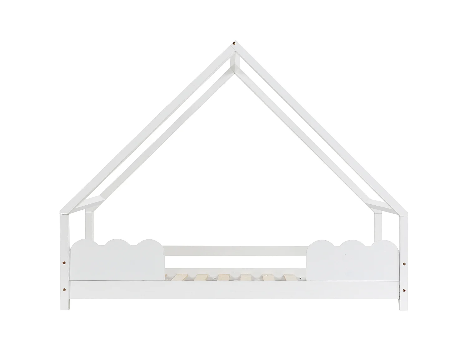 Lit cabane 90x200cm avec sommier - protection anti-chute - bois - blanc (sans matelas)