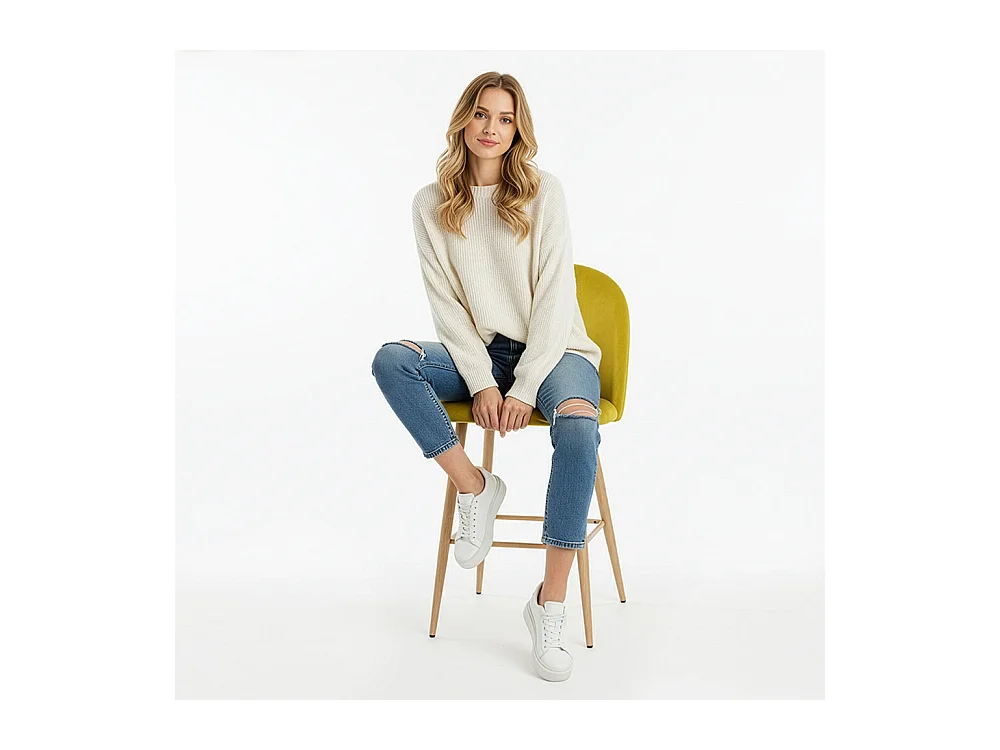 Tabouret tapissé en velours - Design scandinave - 66cm - Evelyne Beige