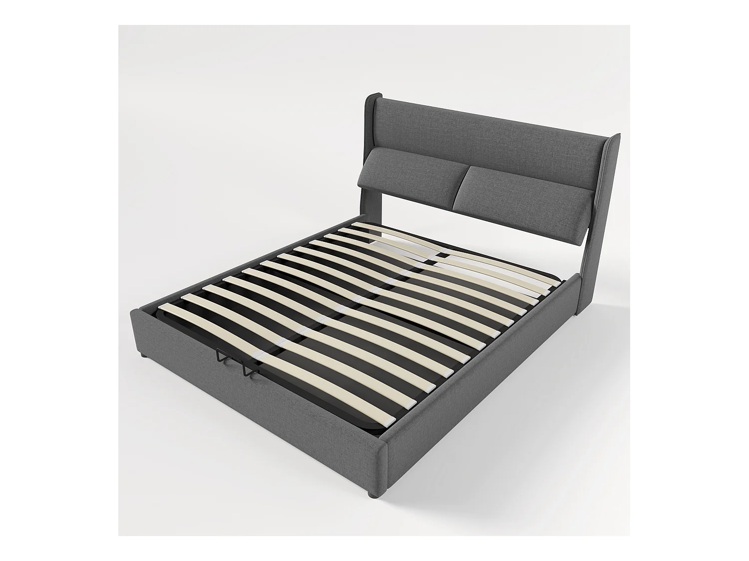 Lit coffre 160x200 cm avec sommier - tête de lit rembourrée avec appui-tête réglable - lin gris (sans matelas)