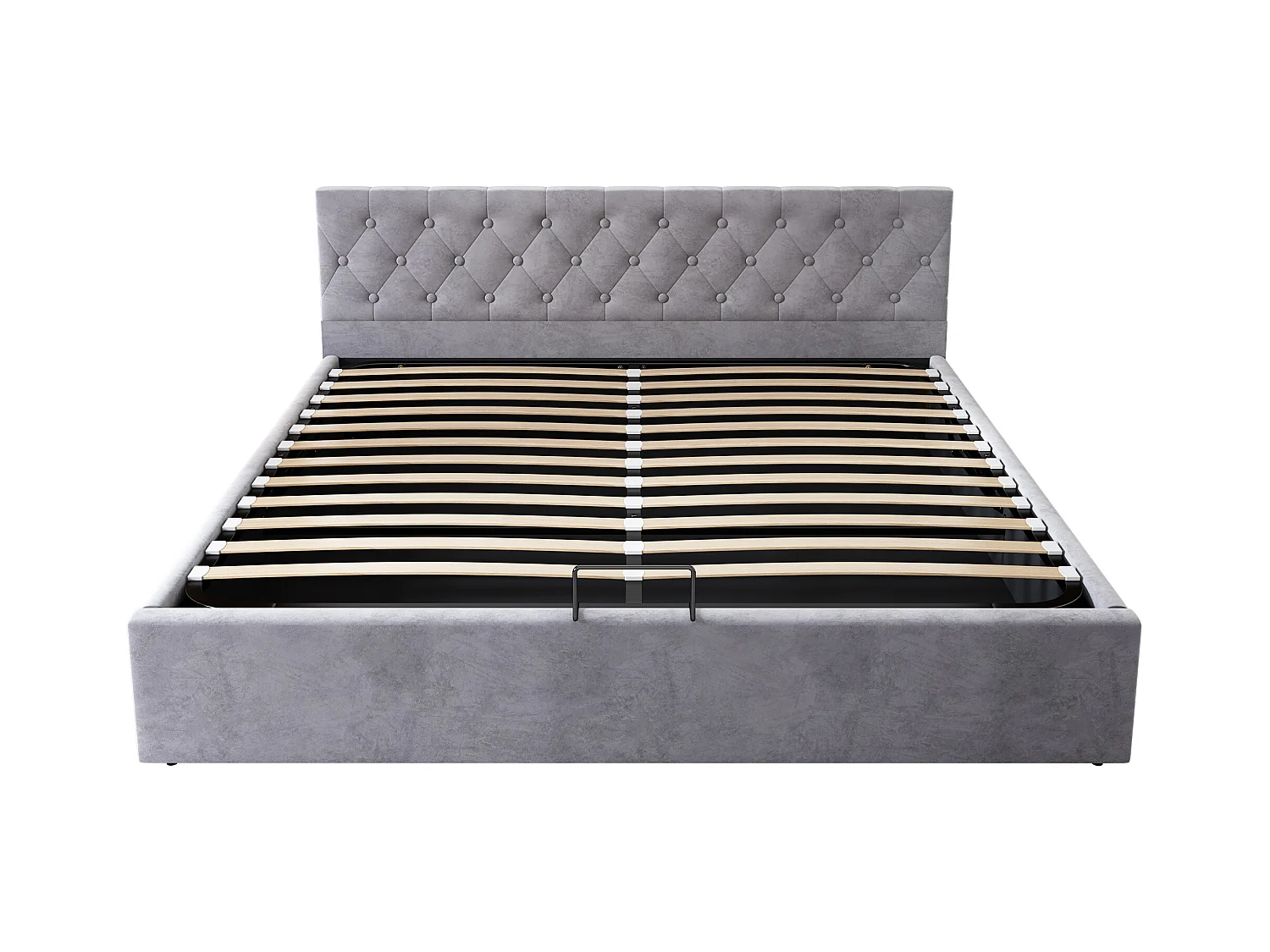Lit coffre adulte 180x200 cm avec sommier à lattes - tête de lit rembourré et velours - gris (sans matelas)