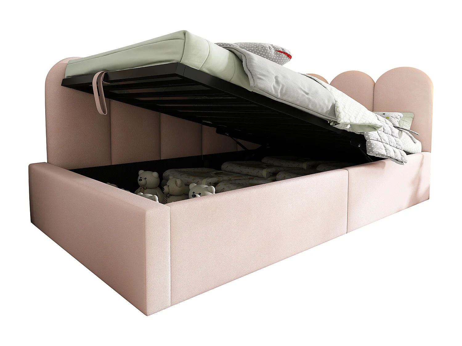 Lit enfant 90x200 cm avec sommier - lit jeune avec cadre de lit en métal - velours rose (sans matelas)