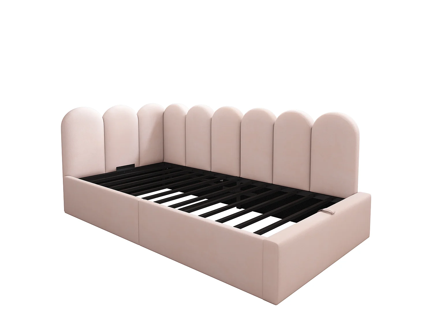 Lit coffre 90x200 cm avec coffre de rangement hydraulique et lattes métalliques, en velours, rose (Sans matelas)