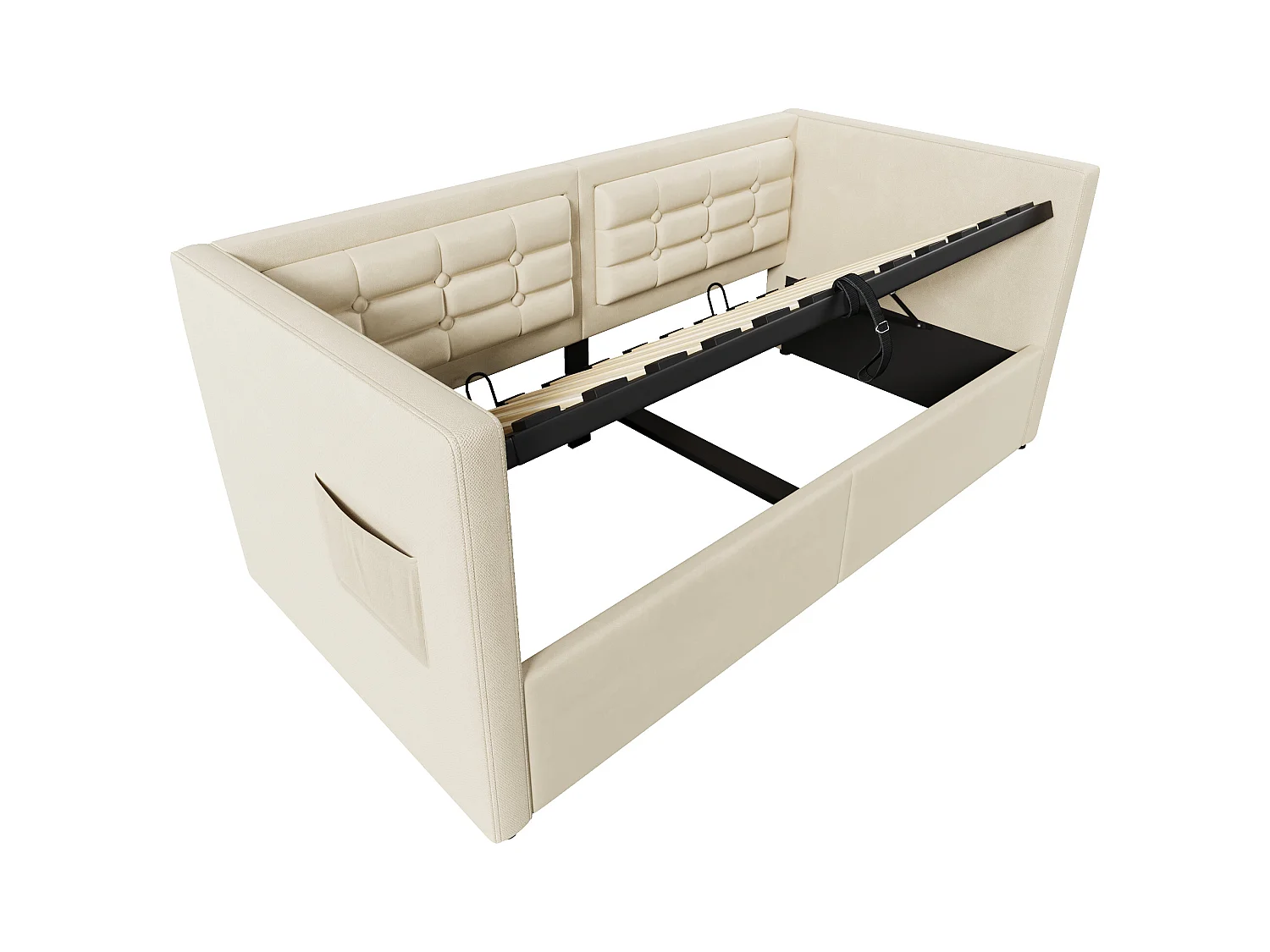 Lit enfant 90x200cm avec sommier - tête de lit rembourré avec USB - cadre de lit en métal - velours beige (sans matelas)