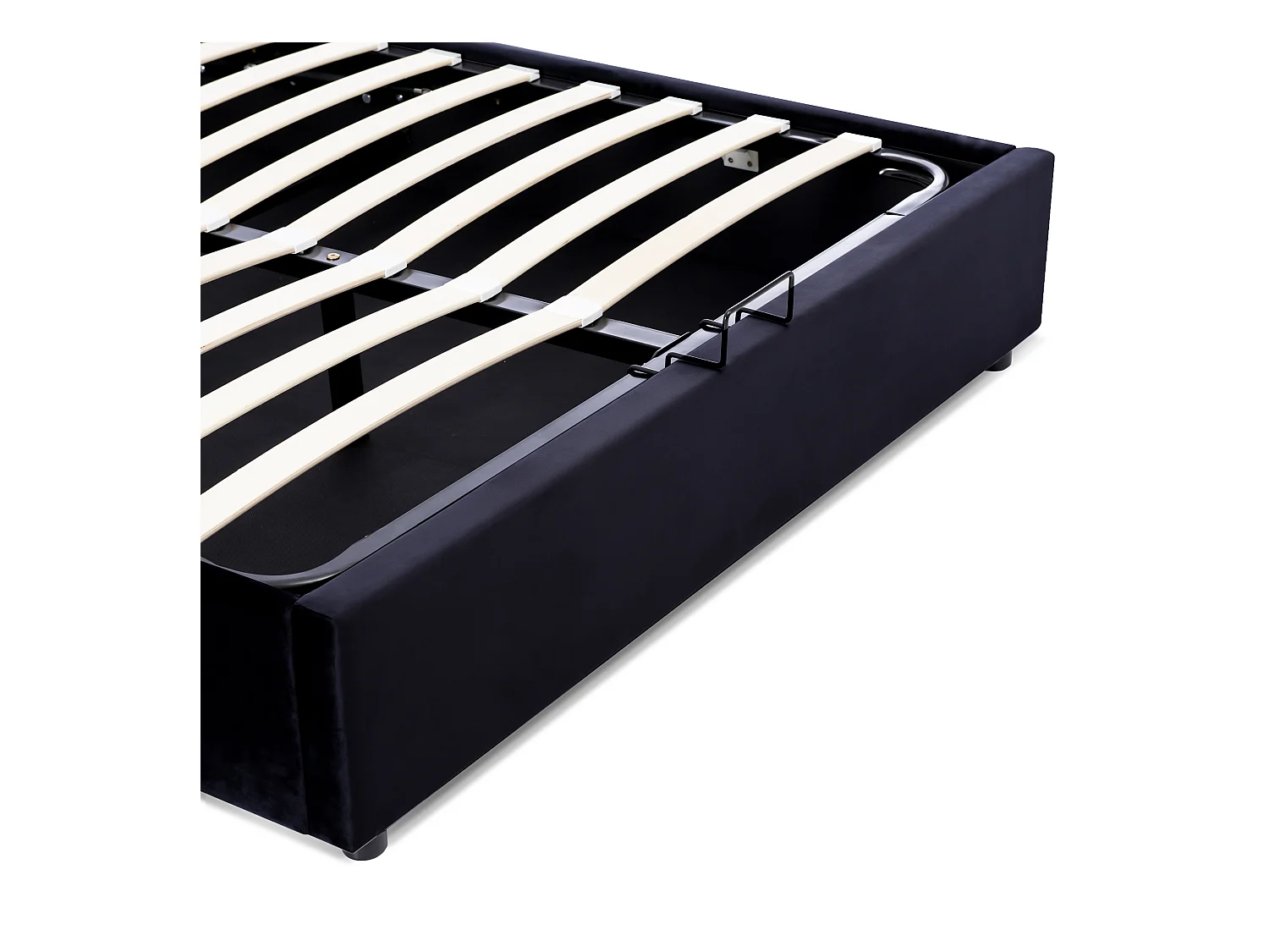 Lit coffre 140x200 cm avec sommier à lattes - tête de lit réglable en hauteur - velours noir (sans matelas)