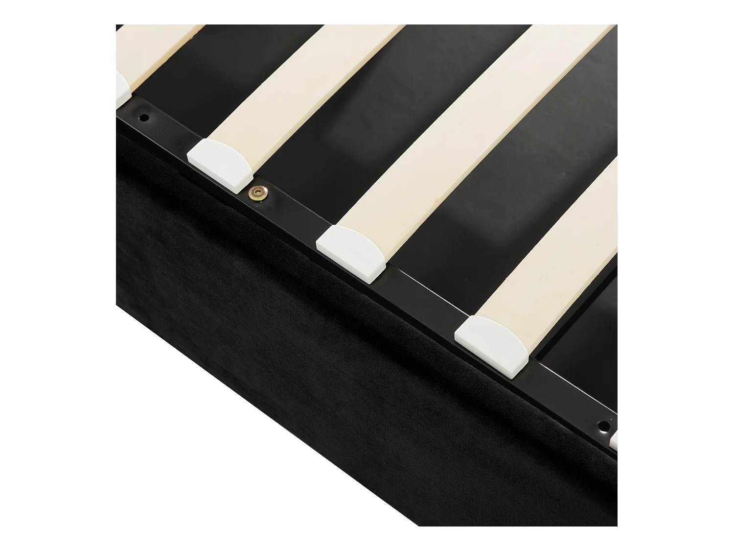 Lit coffre 140x200 cm avec sommier à lattes - tête de lit réglable en hauteur - velours noir (sans matelas)