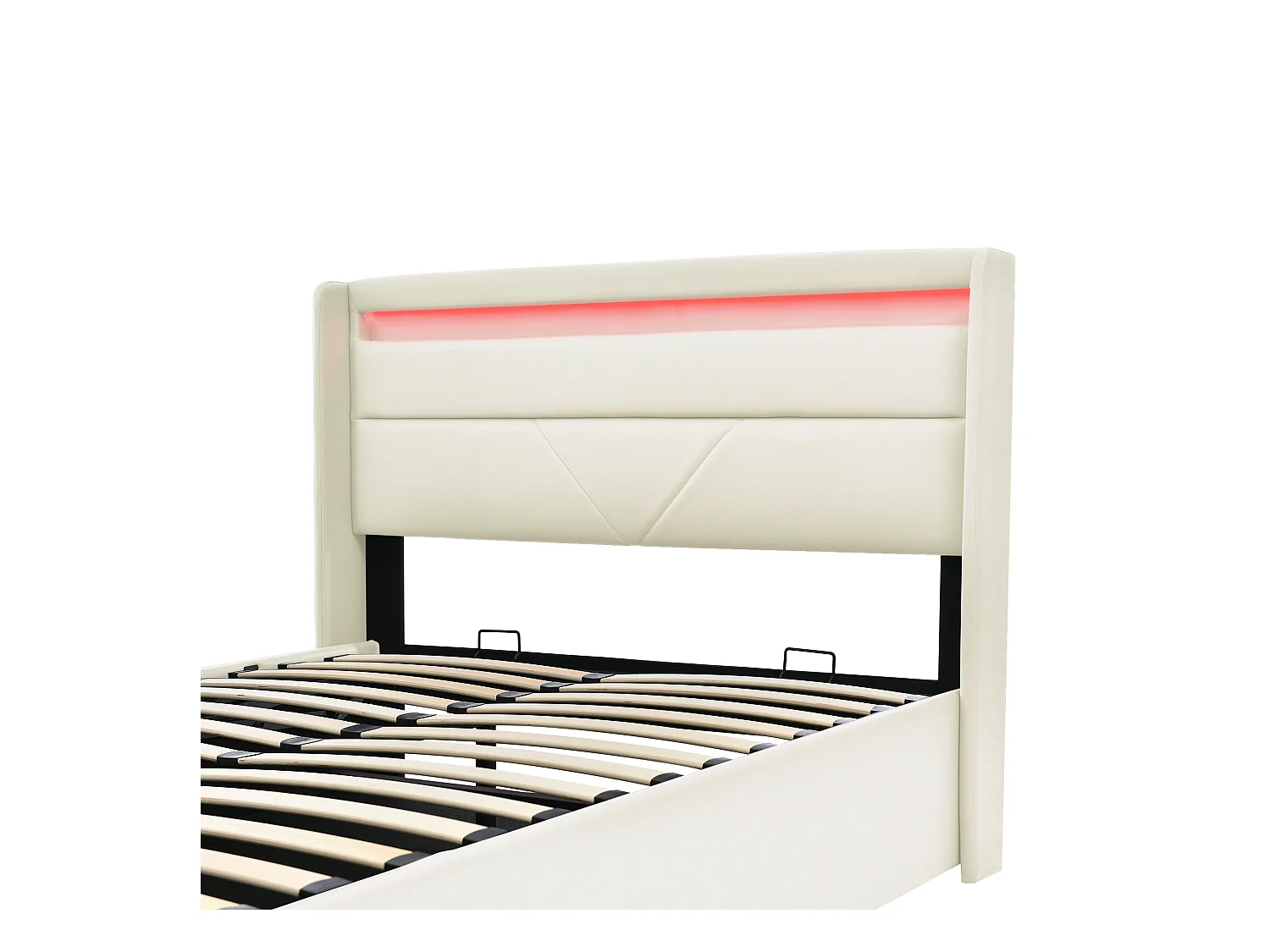 Lit coffre 140x200 cm avec sommier - tête de lit rembourrée avec LED - similicuir blanc (sans matelas)