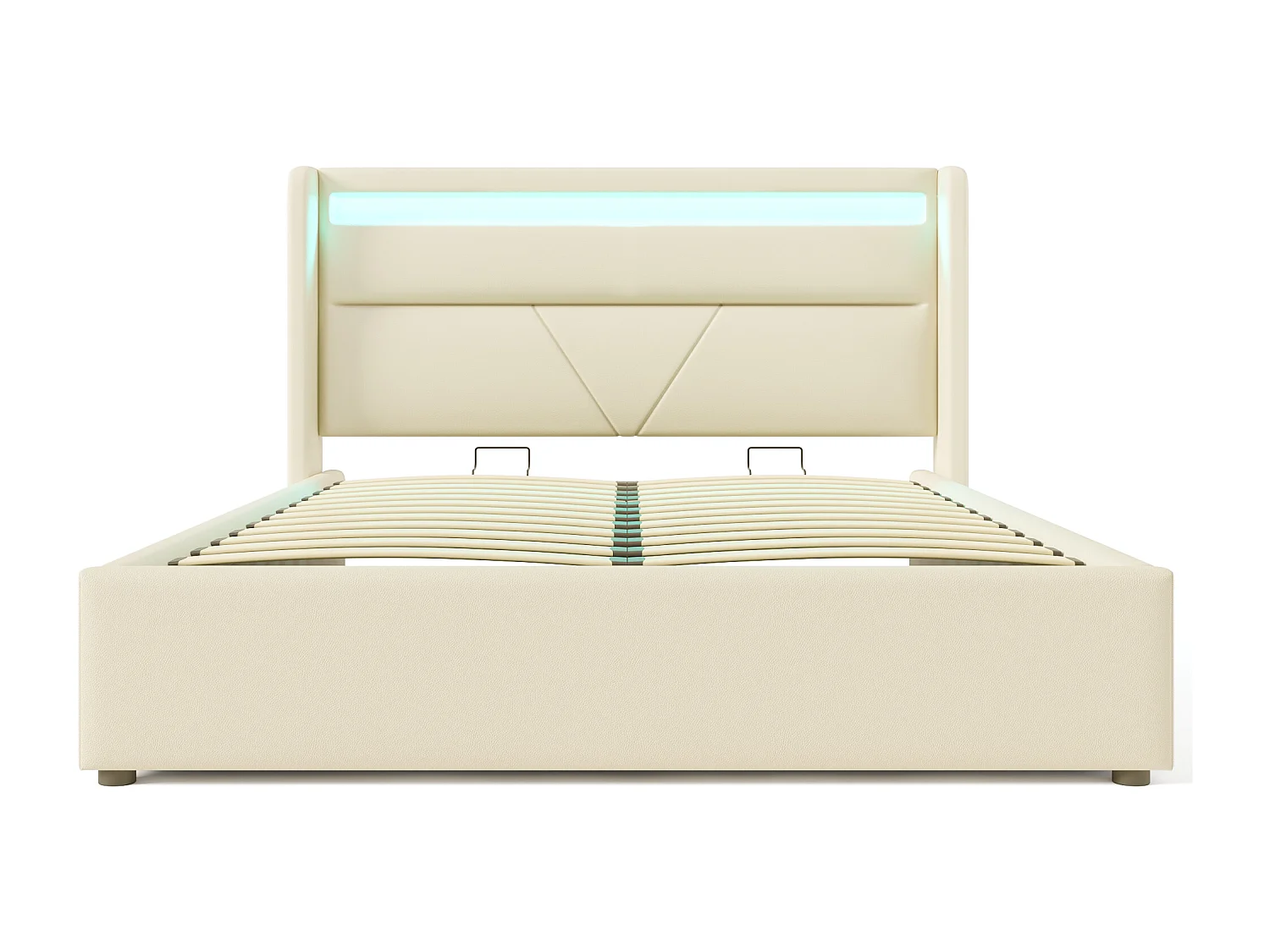 Volwassen opbergbed 140x200 cm met lattenbodem - gewatteerd hoofdeinde met LED-verlichting - wit imitatieleer (zonder matras)