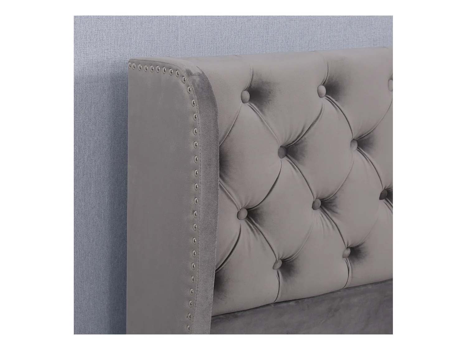 Lit coffre 160x200 cm lit 2 places avec sommier et tête de lit en forme d'oreillel - gris velours (sans matelas)