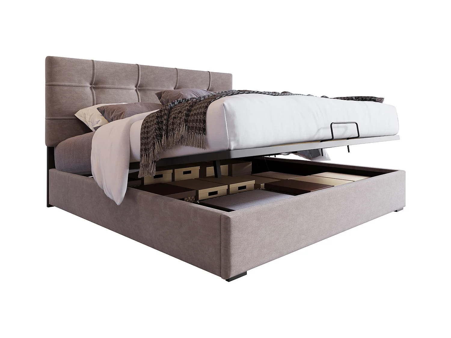 Lit coffre adulte 140x200cm avec sommier - tête de lit réglable - cadre métallique - velours gris clair (sans matelas)