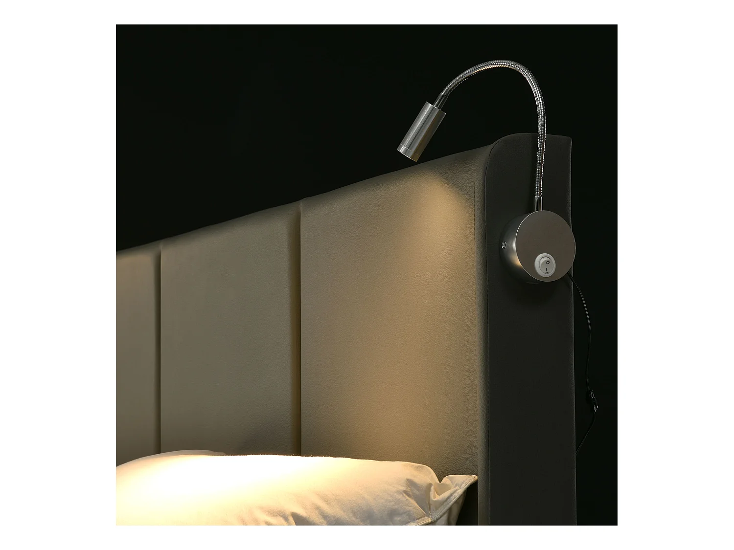 Lit coffre 160x200 cm avec sommier - tête de lit avec USB et lumière de lecture - similicuir - gris (sans matelas)