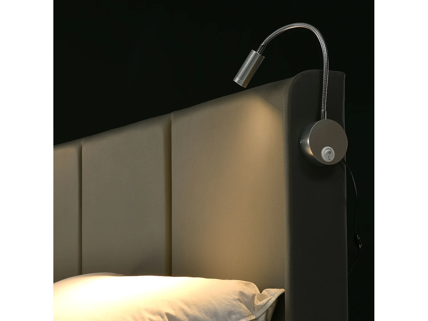 Lit coffre 160x200 cm avec sommier - tête de lit avec USB et lumière de lecture - similicuir - gris (sans matelas)