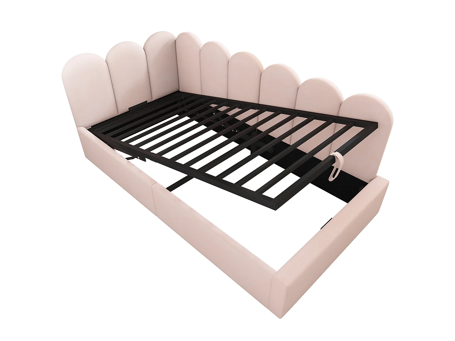 Lit simple 90x190 cm avec rangement hydraulique, cadre en L réversible, velours, rose (Sans matelas)
