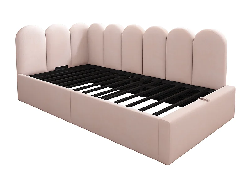 Cama infantil con somier de láminas 90x190 cm - Cama juvenil con estructura metálica - Terciopelo rosa (sin colchón)