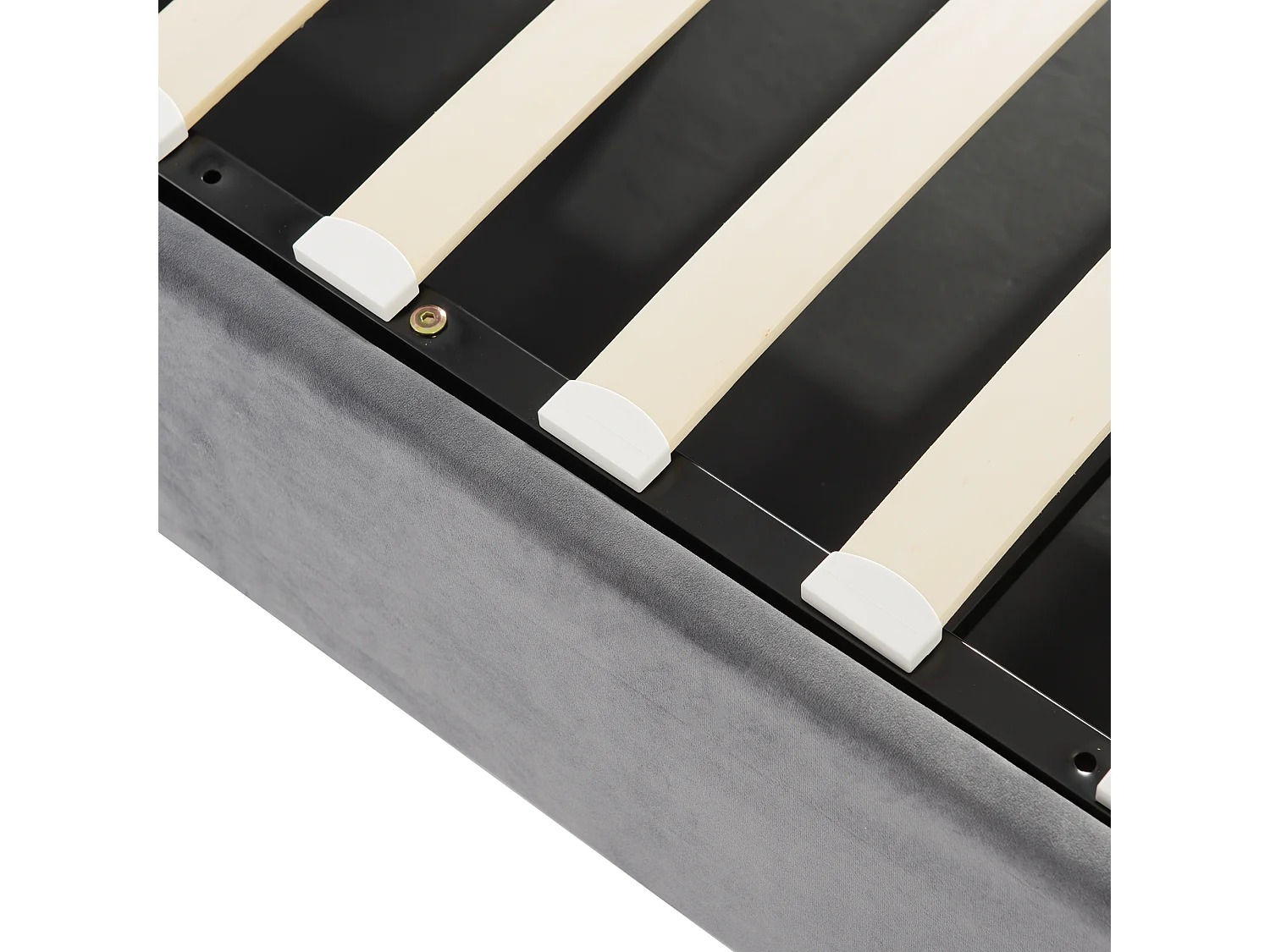 Lit coffre 140x200 cm avec sommier à lattes - tête de lit réglable en hauteur - velours gris (sans matelas)