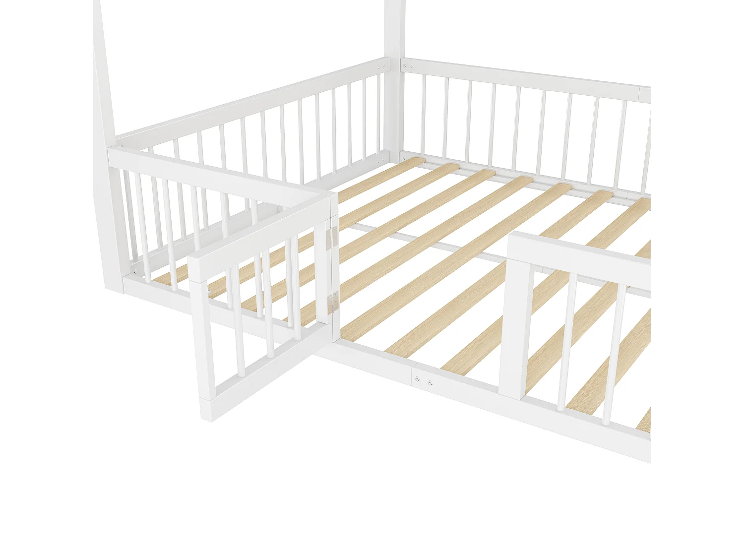 Kinderbed 140x200cm huisvormig frame, minimalistisch en veilig, metaal, voor kinderkamer, Wit Zonder matras