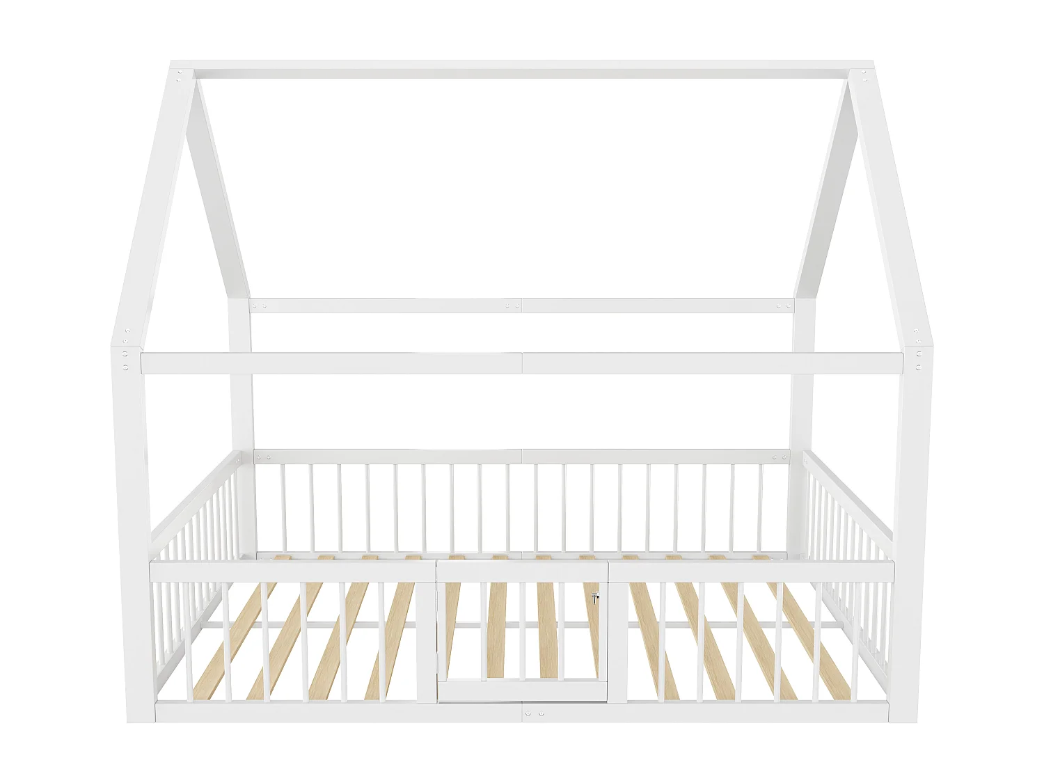 Letto per bambini 140x200 cm con tetto e sponde con cancelletto in metallo bianco (Senza materasso)