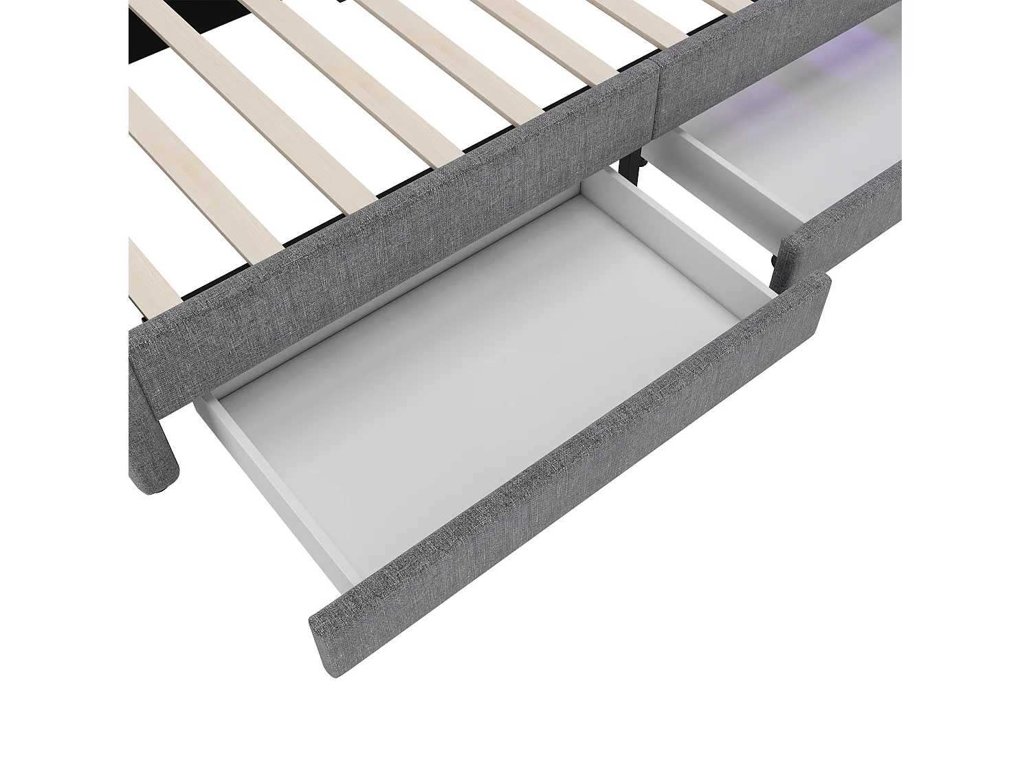 Lit coffre 90x200cm Grande capacité de rangement, structure lin et MDF, style contemporain, Gris (Sans matelas)