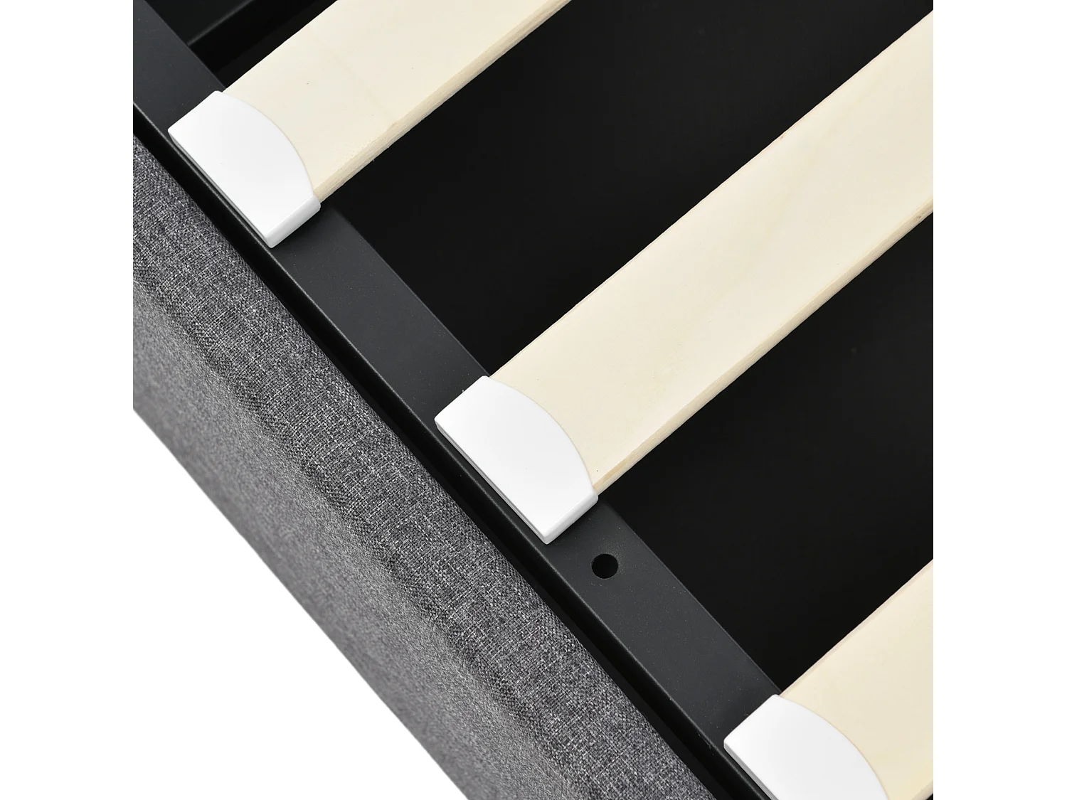 Lit coffre 180x200 cm avec sommier - tête de lit rembourrée avec appui-tête réglable - lin gris (sans matelas)