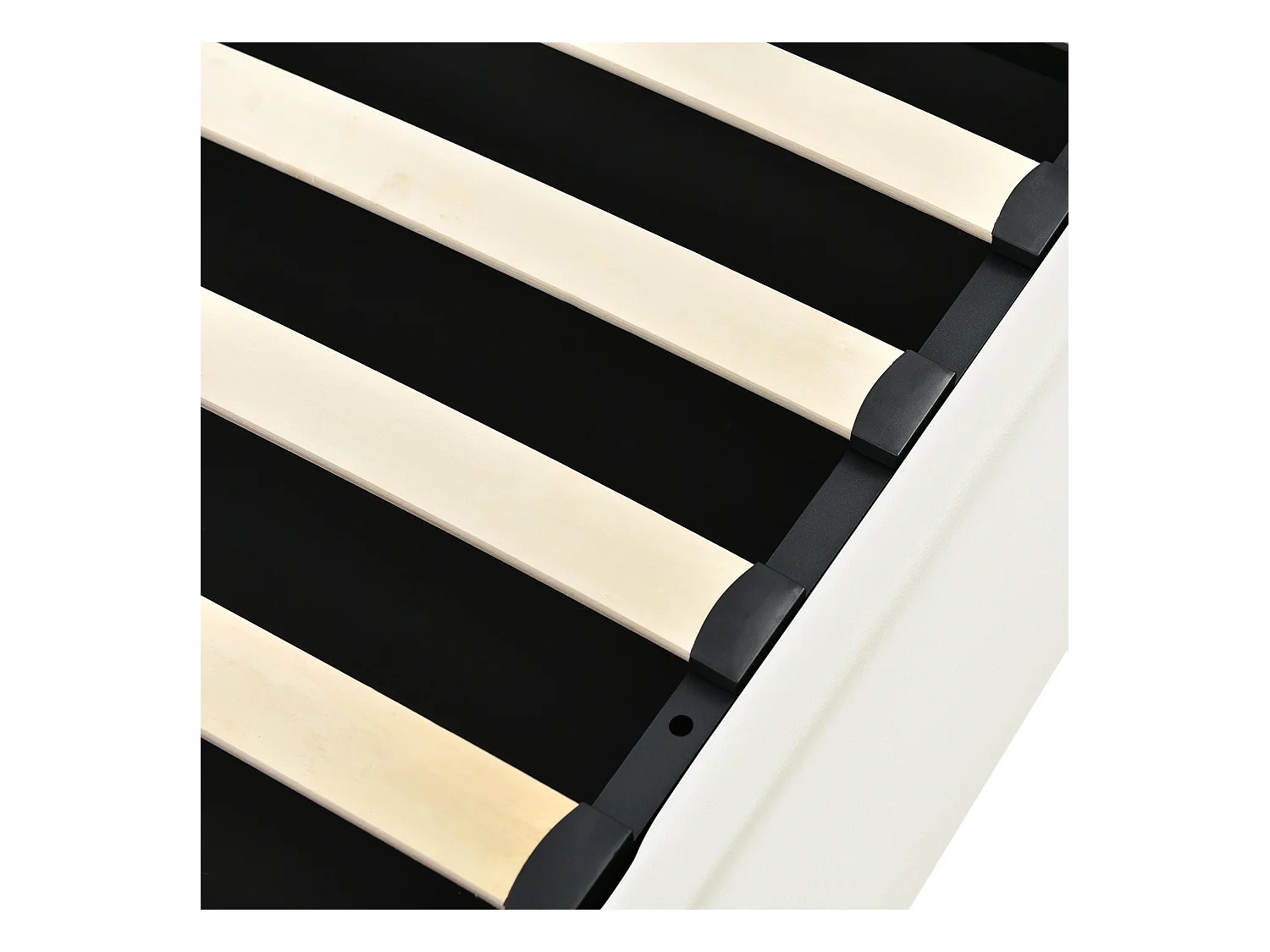 Lit coffre 160x200 cm avec sommier - tête de lit rembourrée avec LED - similicuir blanc (sans matelas)