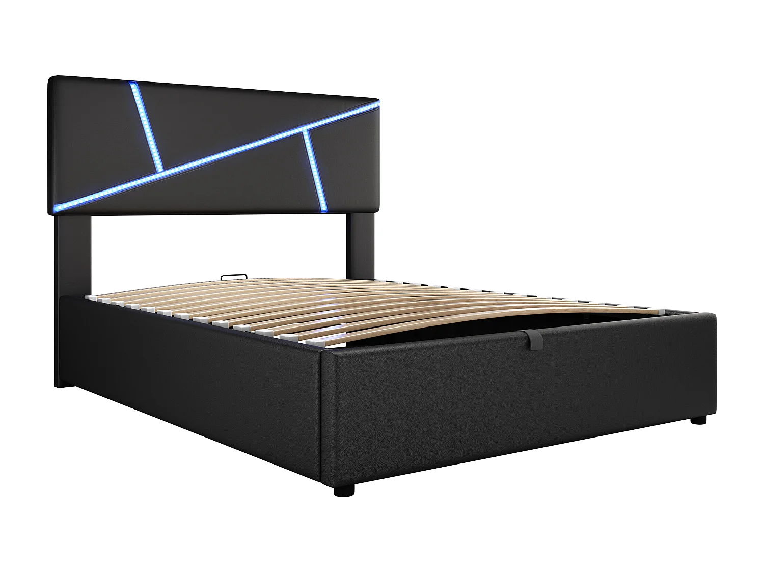 Opbergbed van 160x200 cm met ledverlichting, USB-C-oplaadfunctie en verstelbaar hoofdeinde in grijs, geschikt voor volwassenen en kinderen (matras niet inbegrepen).
